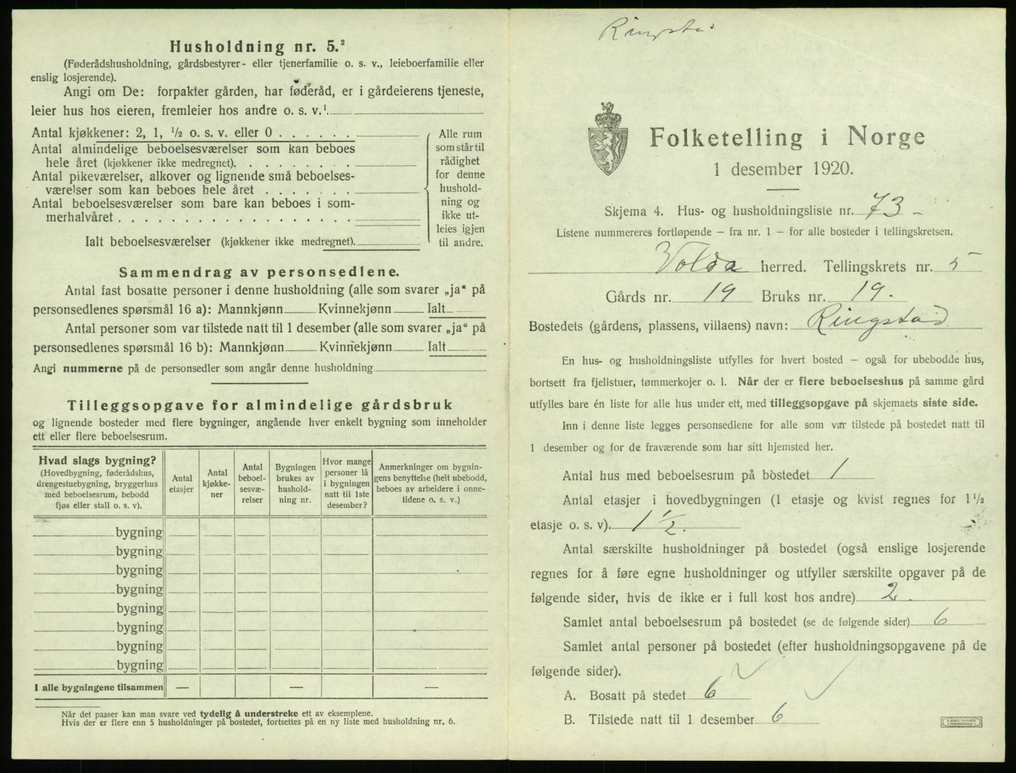 SAT, 1920 census for Volda, 1920, p. 510