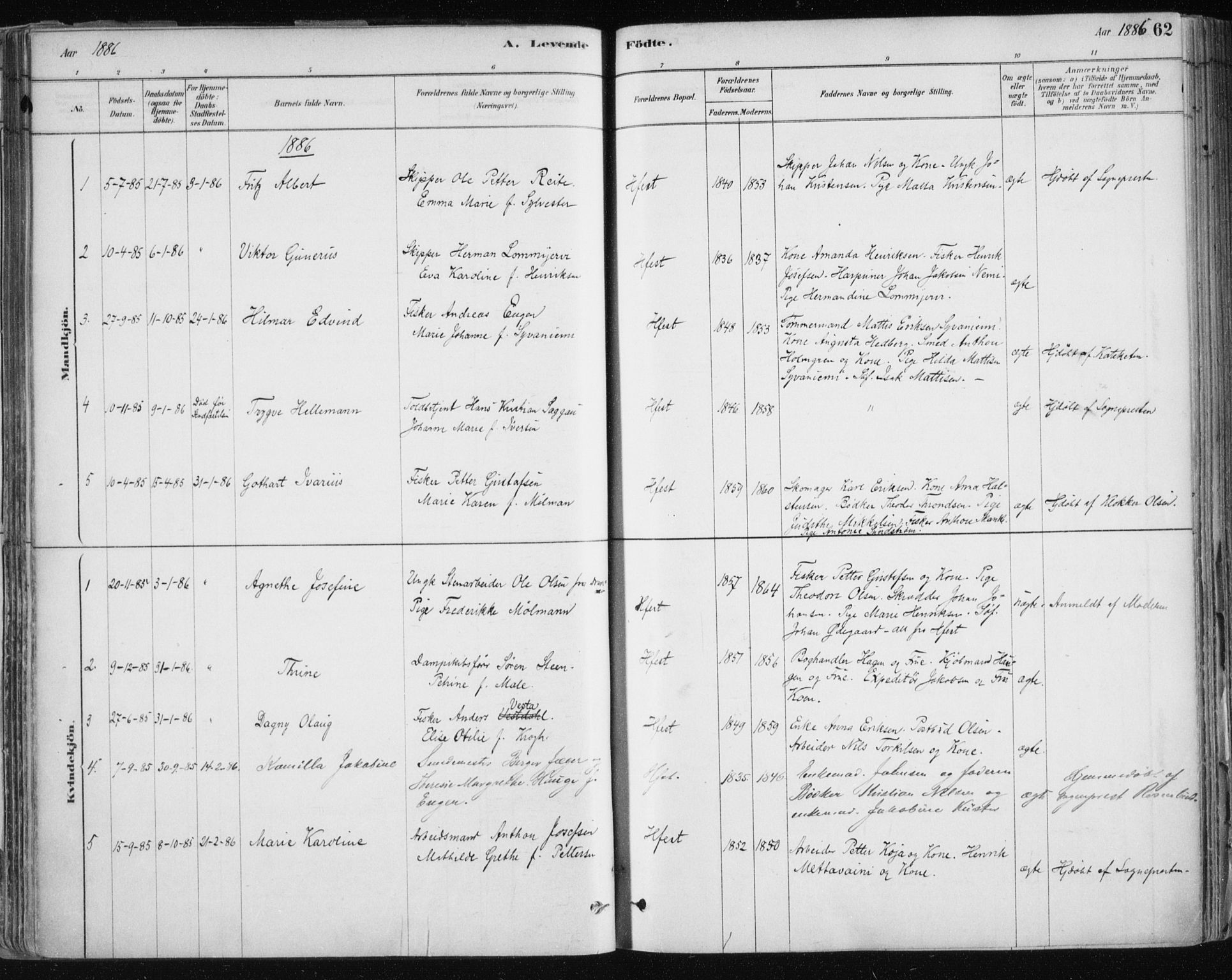Hammerfest sokneprestkontor, SATØ/S-1347/H/Ha/L0008.kirke: Parish register (official) no. 8, 1878-1889, p. 62