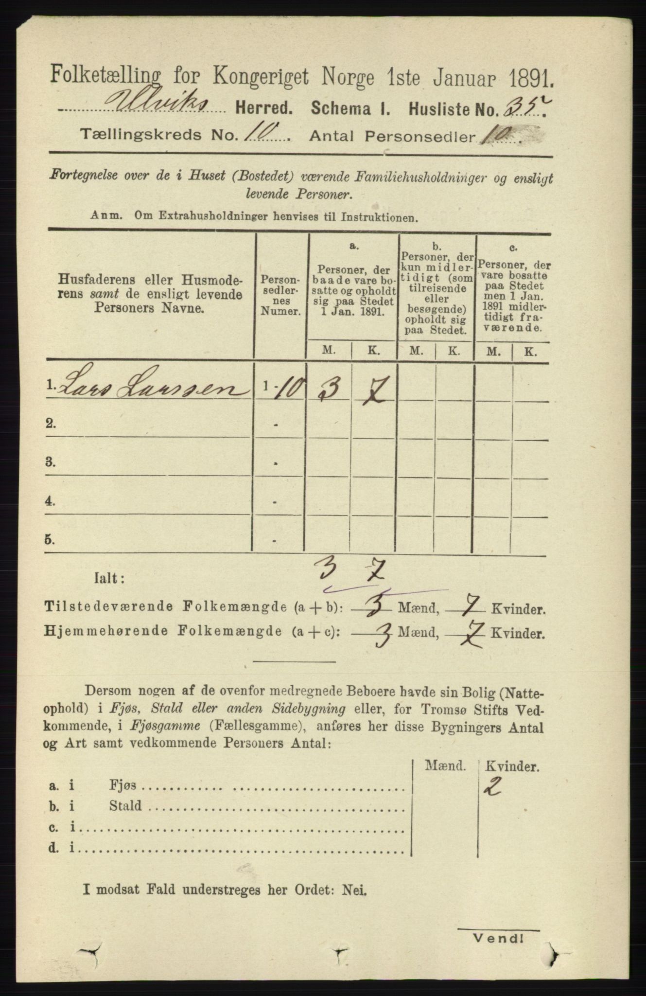 RA, 1891 census for 1233 Ulvik, 1891, p. 3219