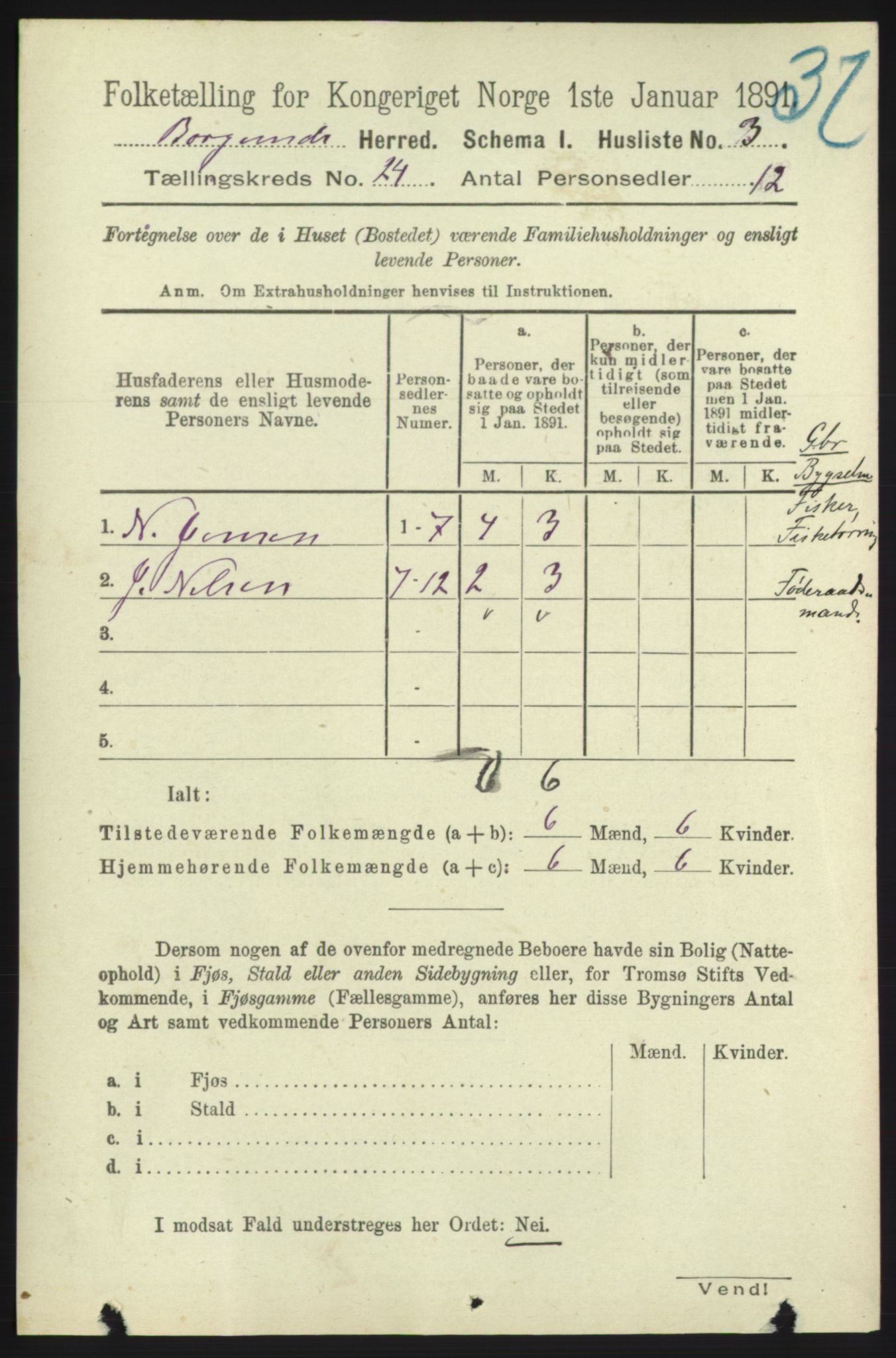 RA, 1891 census for 1531 Borgund, 1891, p. 7090