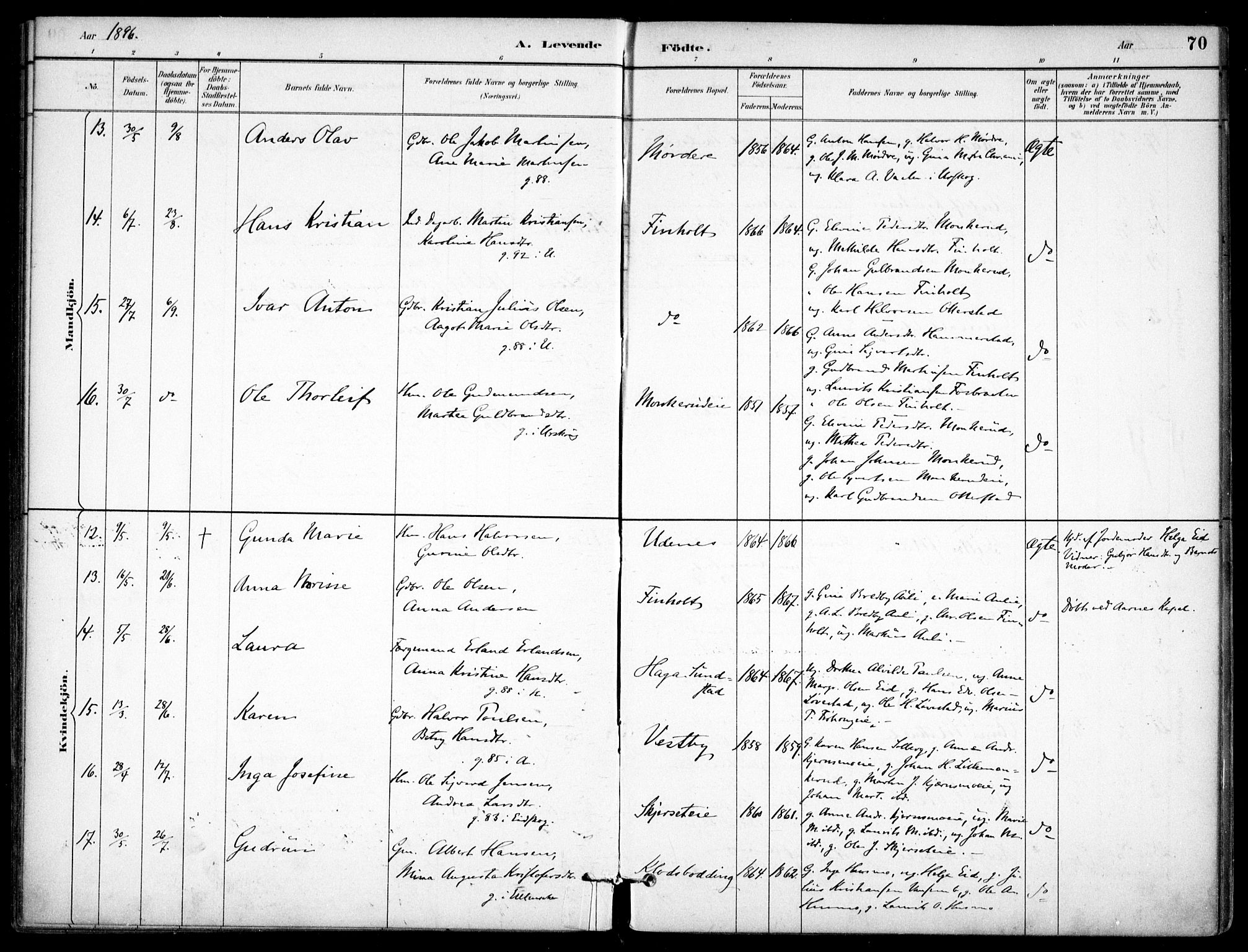 Nes prestekontor Kirkebøker, SAO/A-10410/F/Fc/L0002: Parish register (official) no. IIi 2, 1882-1916, p. 70