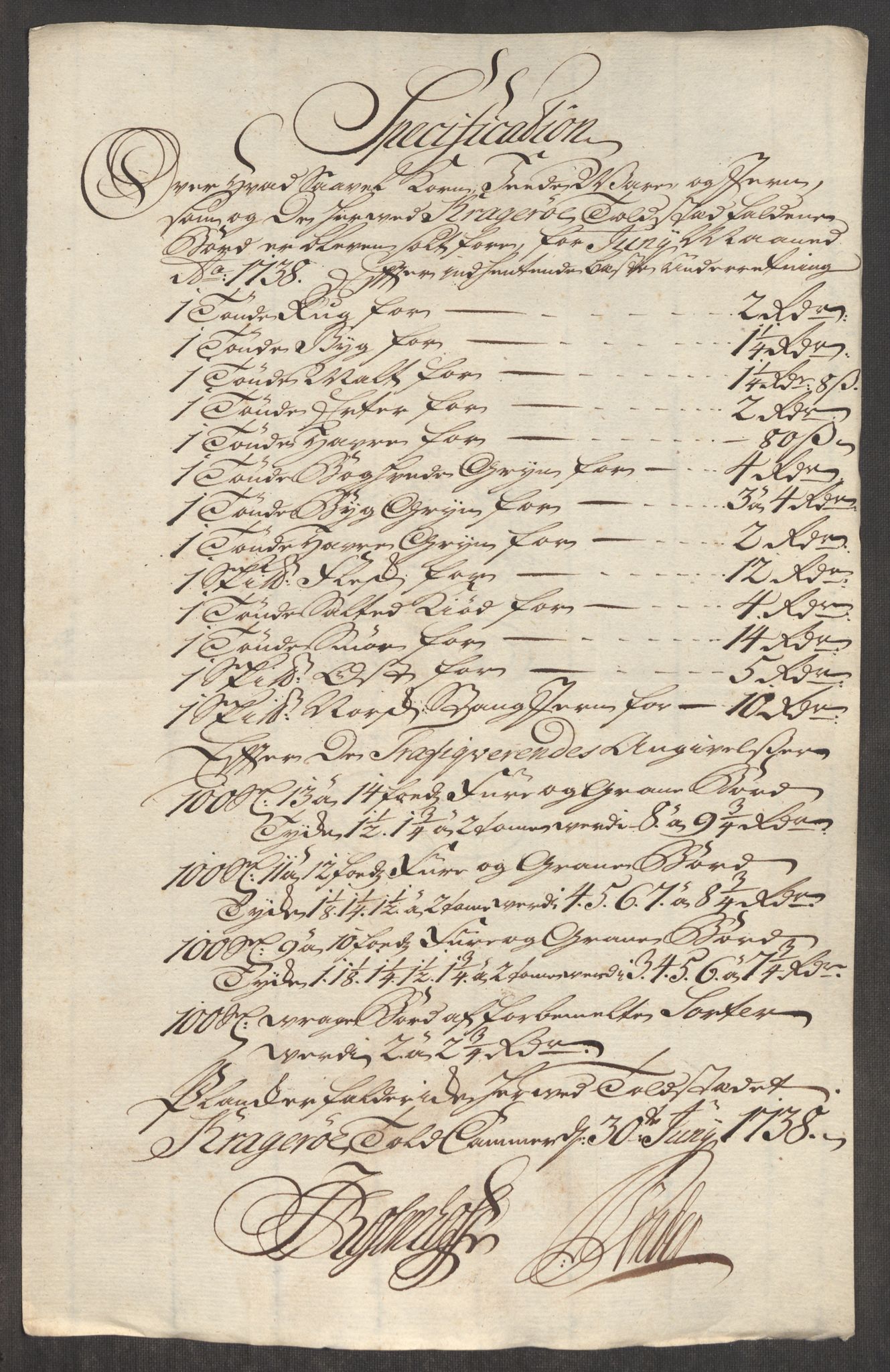 Rentekammeret inntil 1814, Realistisk ordnet avdeling, AV/RA-EA-4070/Oe/L0001: [Ø1]: Priskuranter, 1712-1739, p. 805