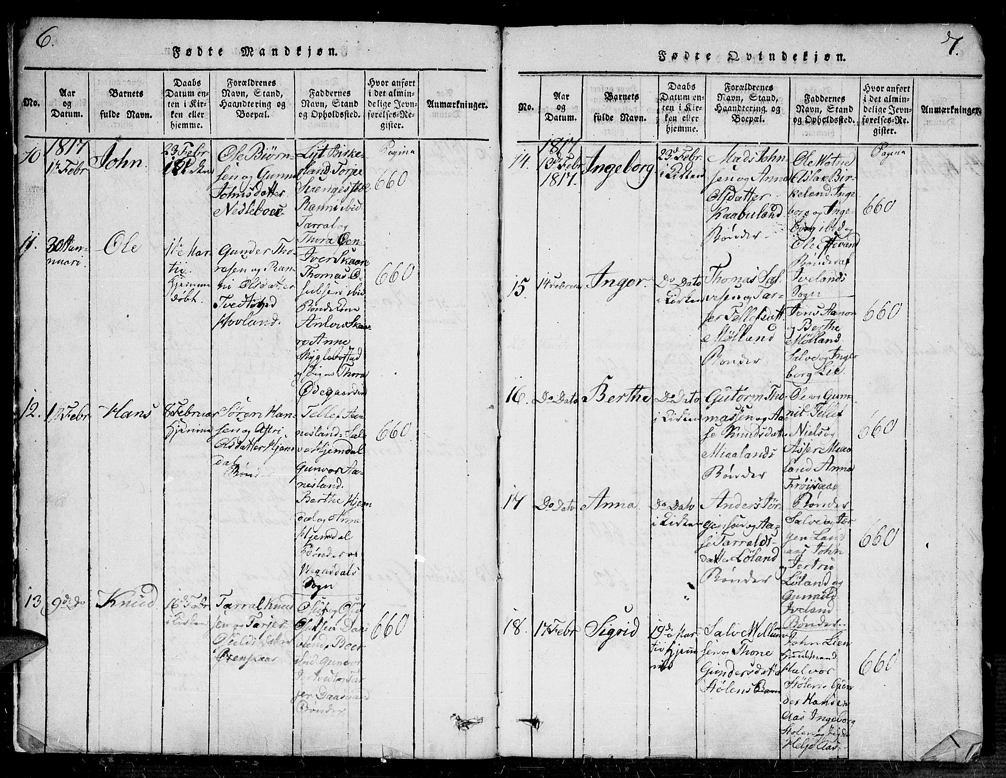 Evje sokneprestkontor, AV/SAK-1111-0008/F/Fa/Faa/L0004: Parish register (official) no. A 4, 1816-1840, p. 6-7