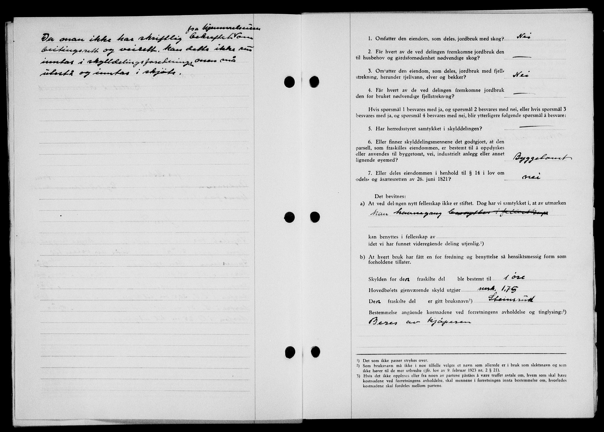 Lofoten sorenskriveri, SAT/A-0017/1/2/2C/L0013a: Mortgage book no. 13a, 1944-1946, Diary no: : 959/1945