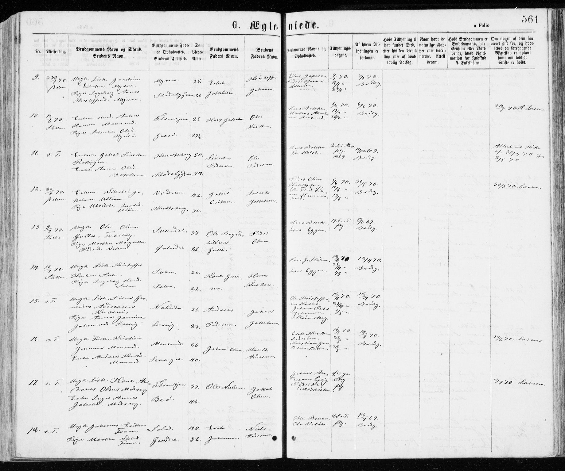 Ministerialprotokoller, klokkerbøker og fødselsregistre - Sør-Trøndelag, AV/SAT-A-1456/640/L0576: Parish register (official) no. 640A01, 1846-1876, p. 561