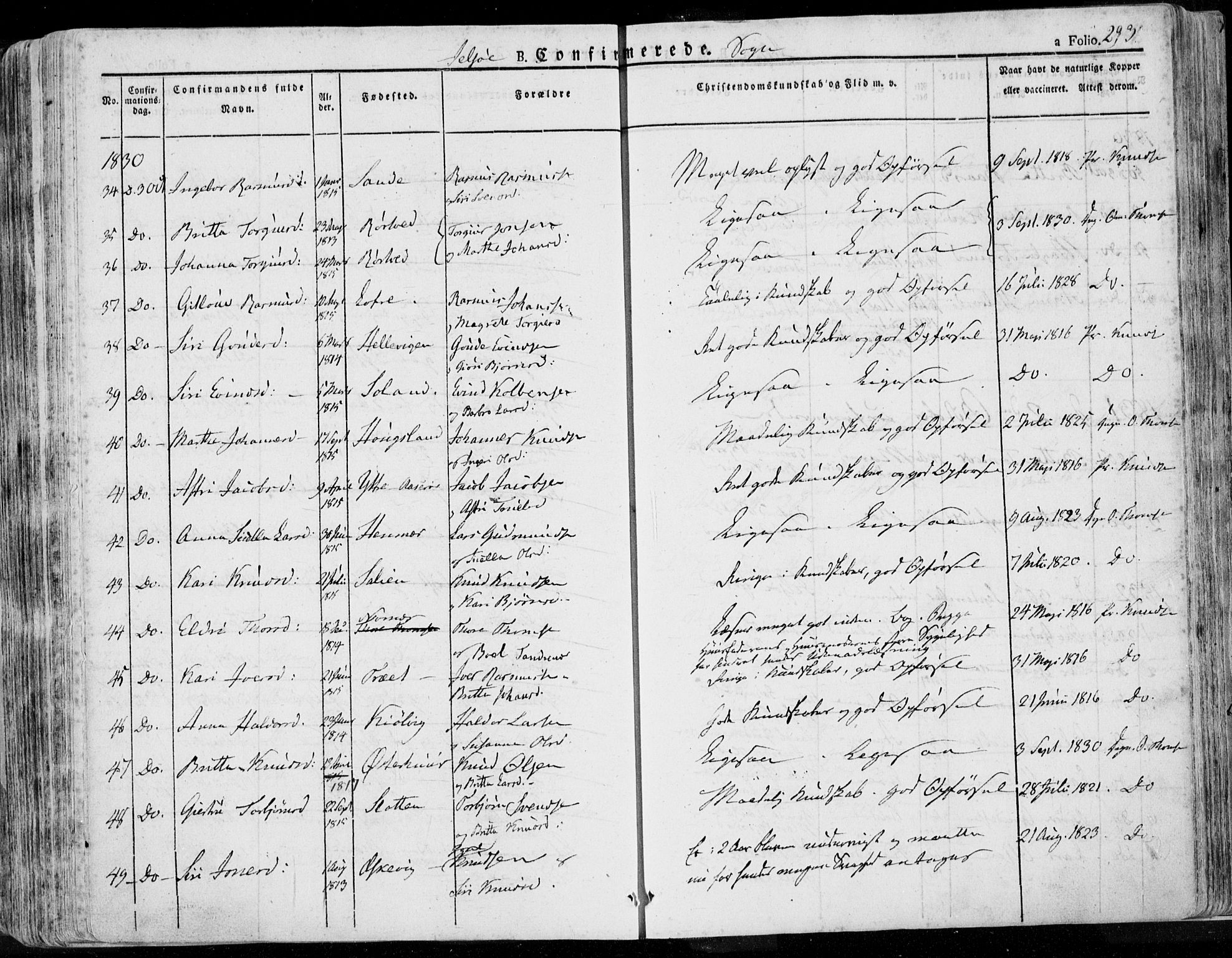 Jelsa sokneprestkontor, AV/SAST-A-101842/01/IV: Parish register (official) no. A 6.1, 1828-1853, p. 293