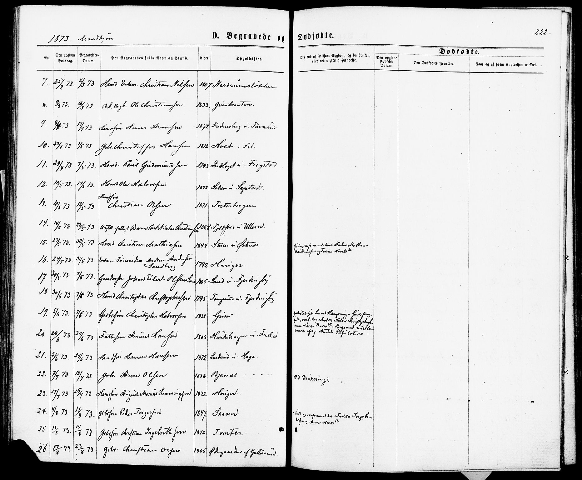 Fet prestekontor Kirkebøker, AV/SAO-A-10370a/F/Fa/L0013: Parish register (official) no. I 13, 1867-1877, p. 222