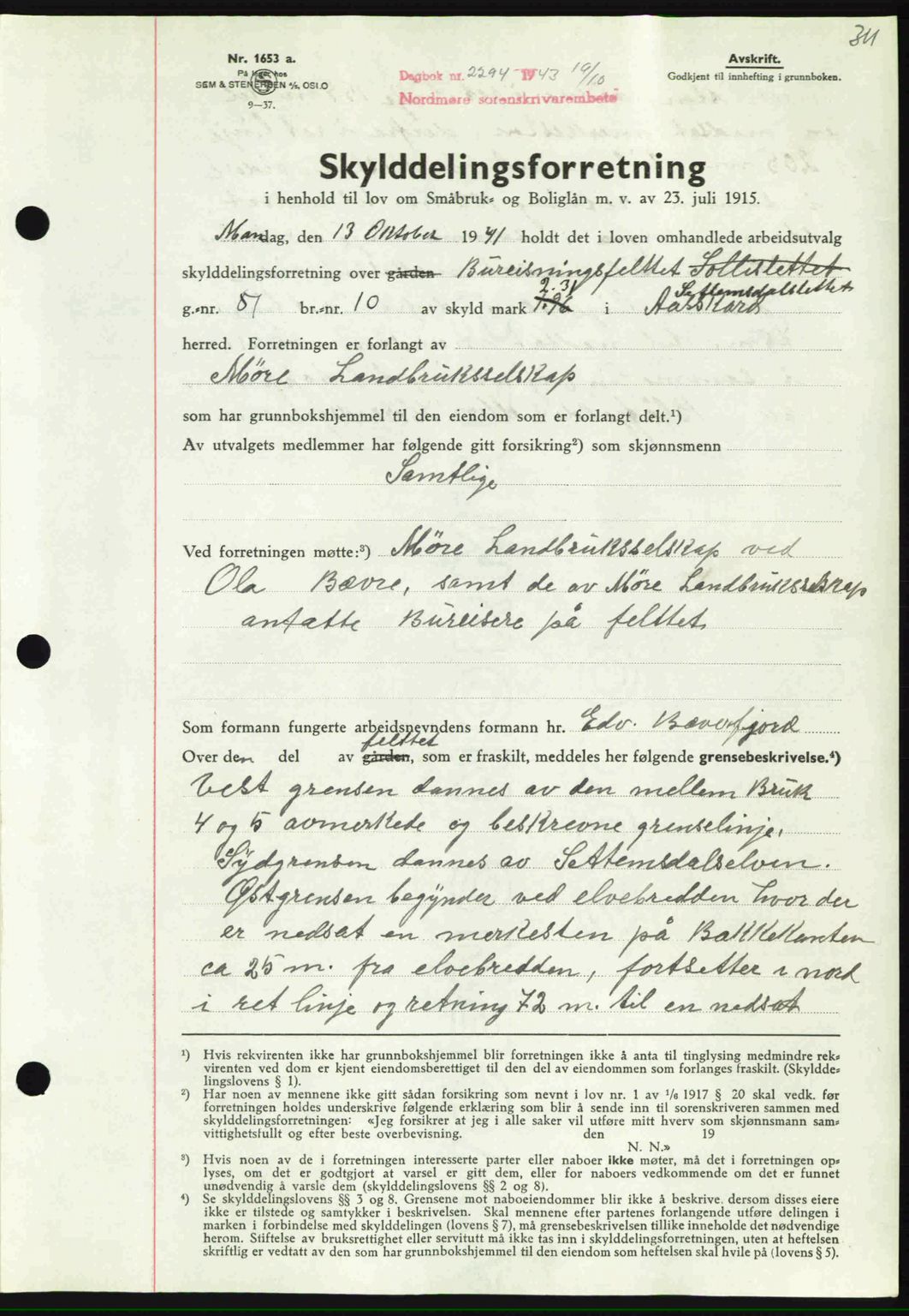 Nordmøre sorenskriveri, SAT/A-4132/1/2/2Ca: Mortgage book no. A96, 1943-1944, Diary no: : 2294/1943