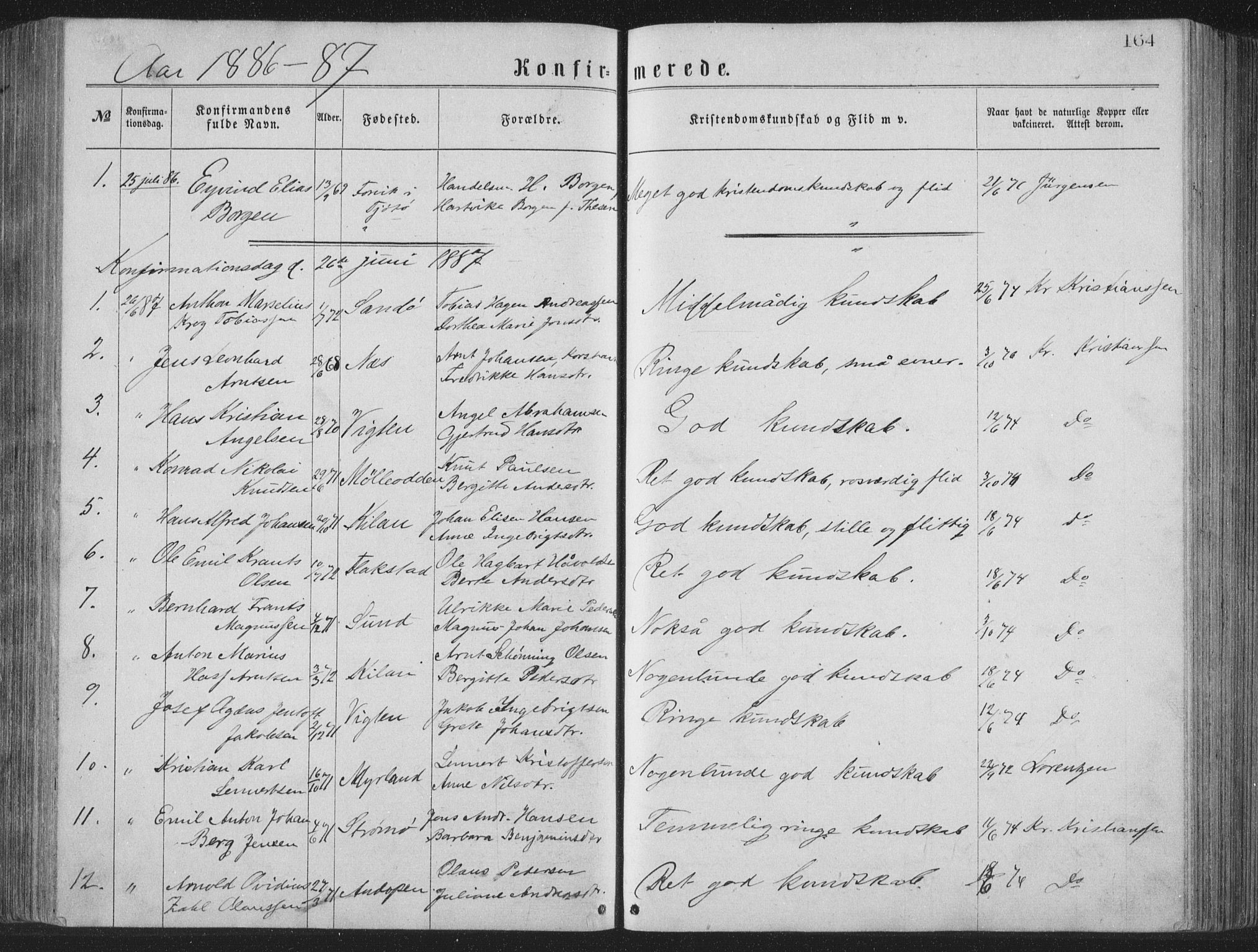 Ministerialprotokoller, klokkerbøker og fødselsregistre - Nordland, SAT/A-1459/885/L1213: Parish register (copy) no. 885C02, 1874-1892, p. 164