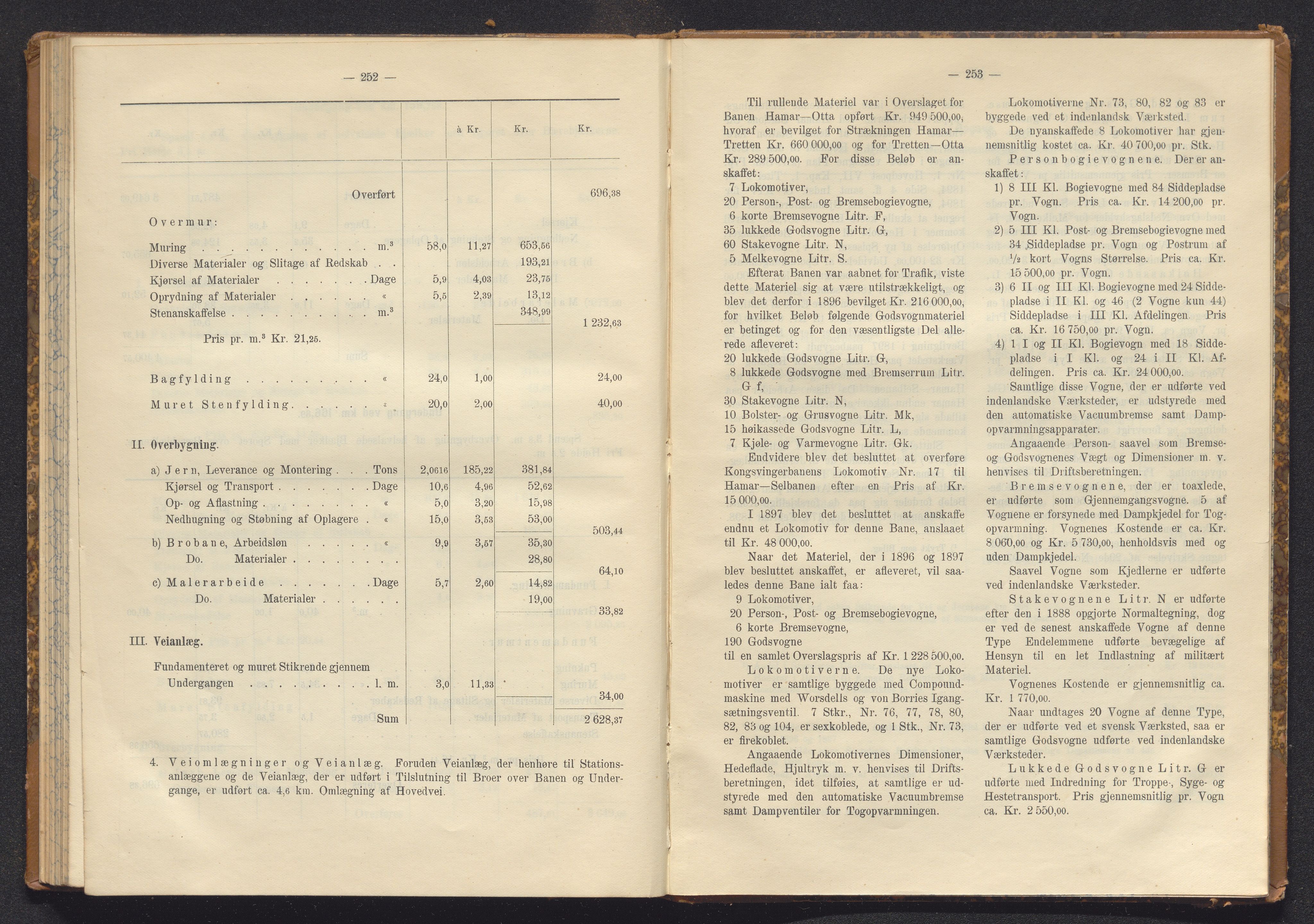 Norges Statsbaner Bibliotek (NSB), AV/SAKO-A-355/E/Ea/L0161/0006: Jernbanedrift (656.2) / Dovrebanen. Avslutningsrapport for jernbaneanlegg Hamar - Sel, 1898, p. 252-253