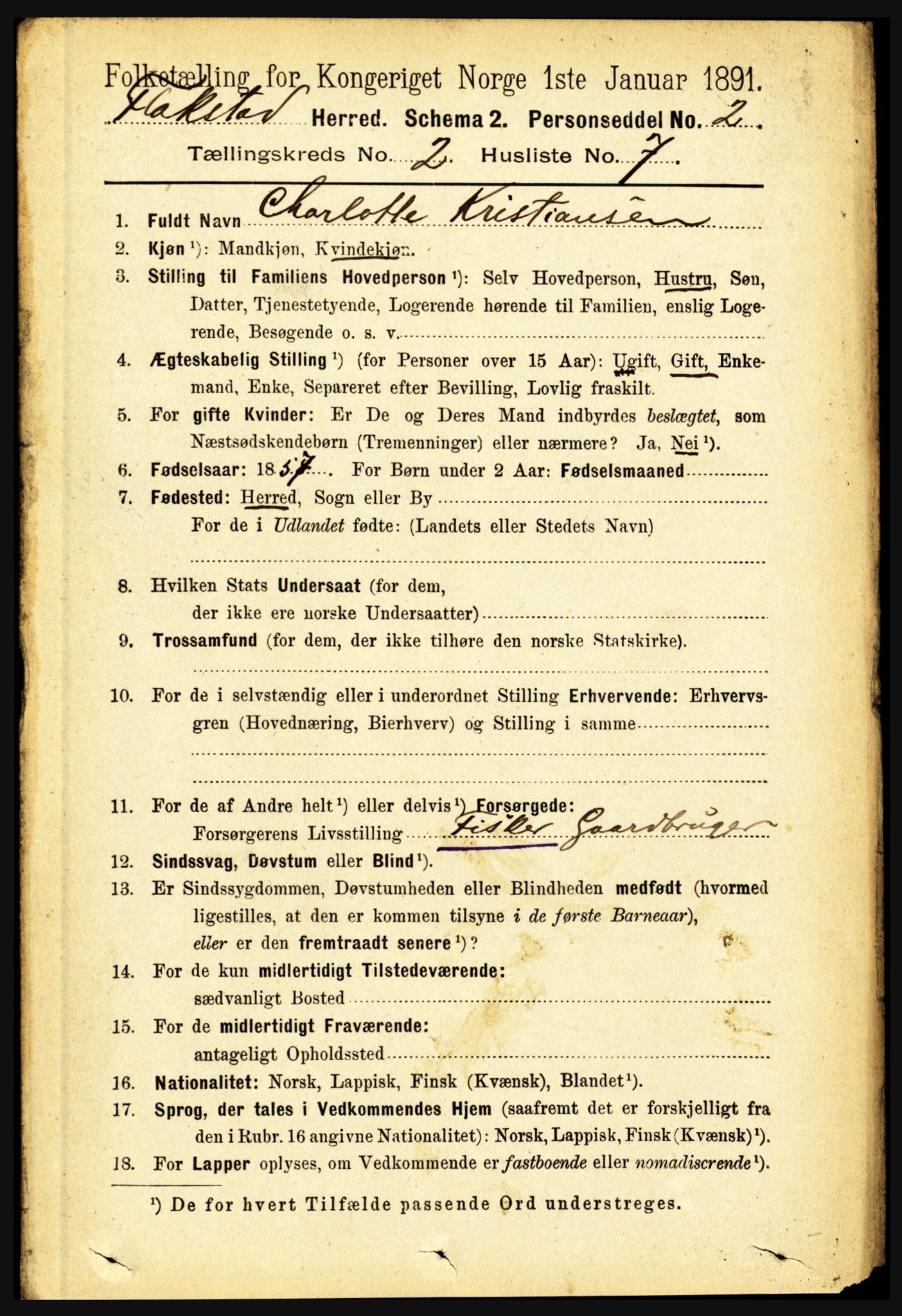 RA, 1891 census for 1859 Flakstad, 1891, p. 664