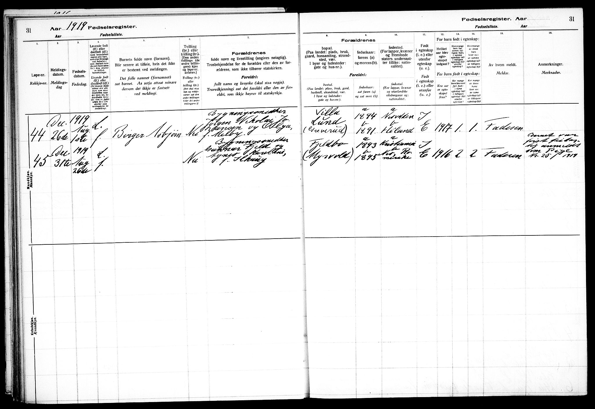 Nesodden prestekontor Kirkebøker, SAO/A-10013/J/Jb/L0001: Birth register no. II 1, 1916-1933, p. 31