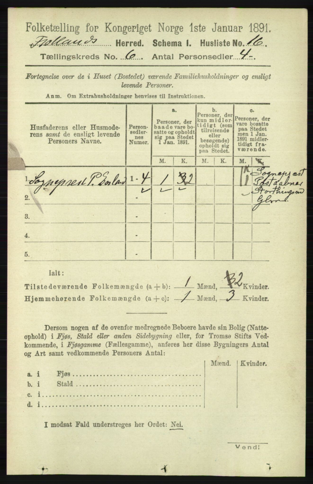 RA, 1891 census for 1036 Fjotland, 1891, p. 852