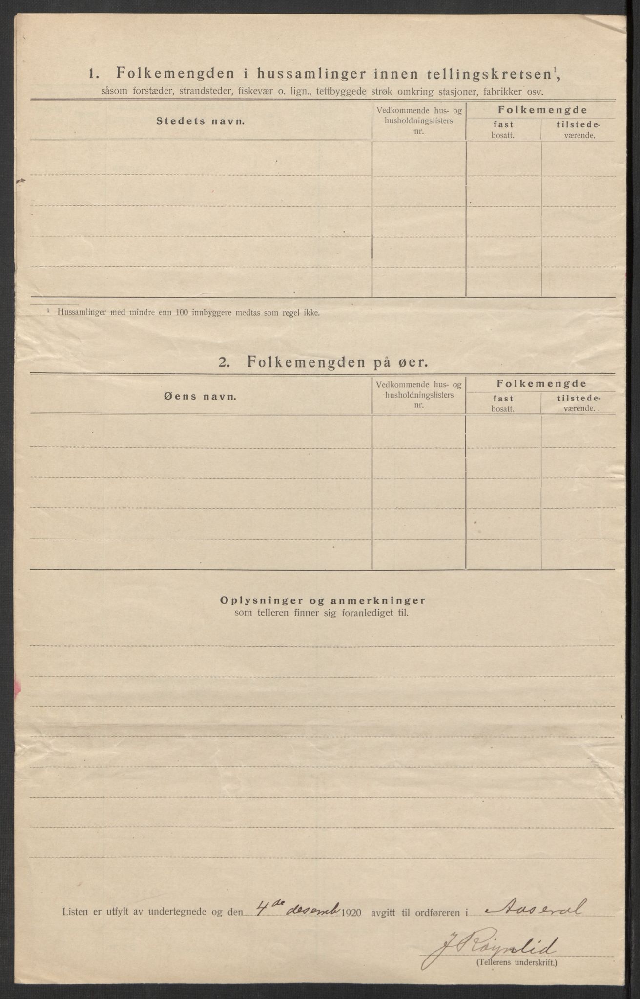 SAK, 1920 census for Åseral, 1920, p. 37