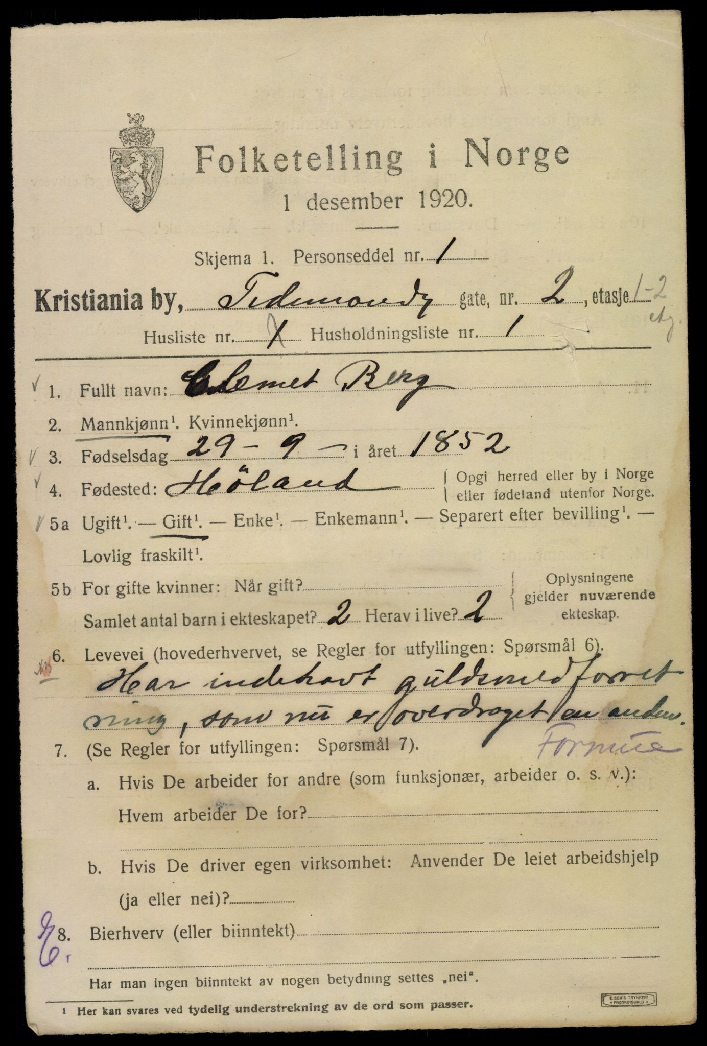 SAO, 1920 census for Kristiania, 1920, p. 581613