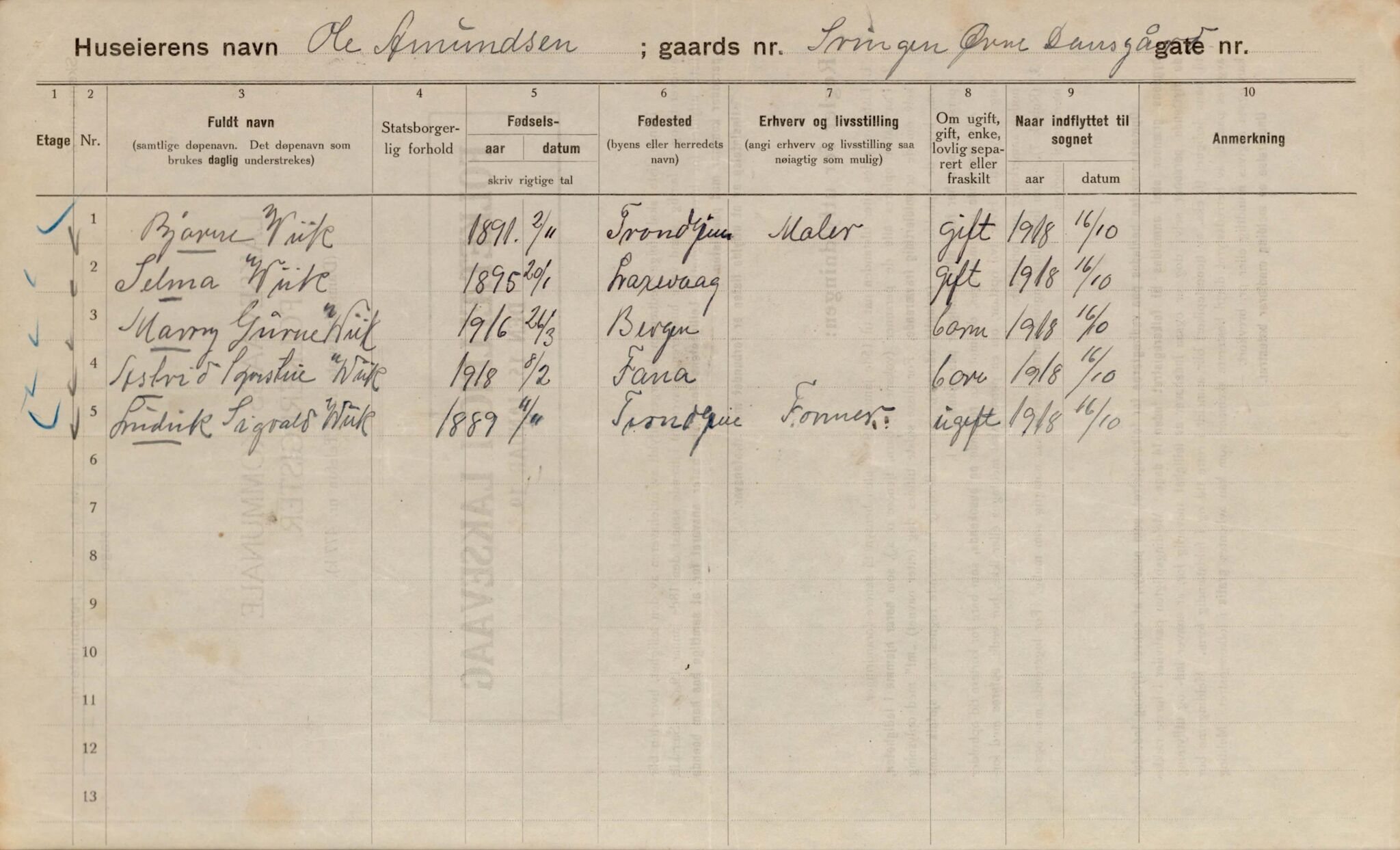 Laksevåg kommune. Folkeregisteret, BBA/A-1586/E/Ea/L0001: Folketellingskjema 1920, 1920, p. 1308