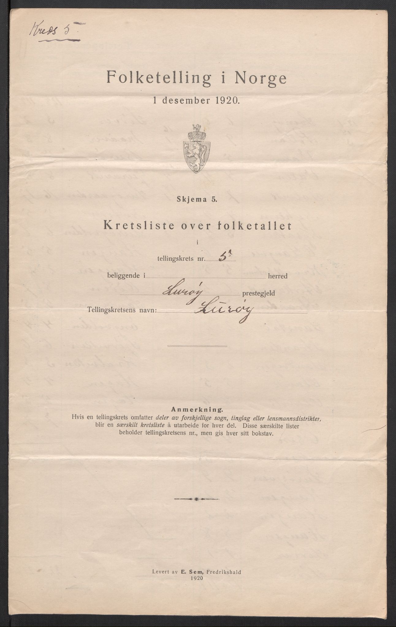 SAT, 1920 census for Lurøy, 1920, p. 22