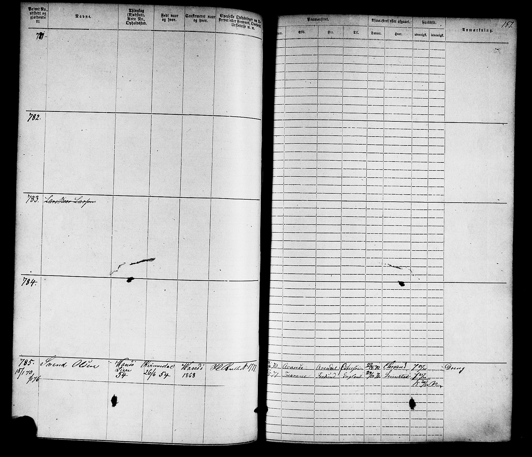 Farsund mønstringskrets, SAK/2031-0017/F/Fa/L0005: Annotasjonsrulle nr 1-1910 med register, Z-2, 1869-1877, p. 185