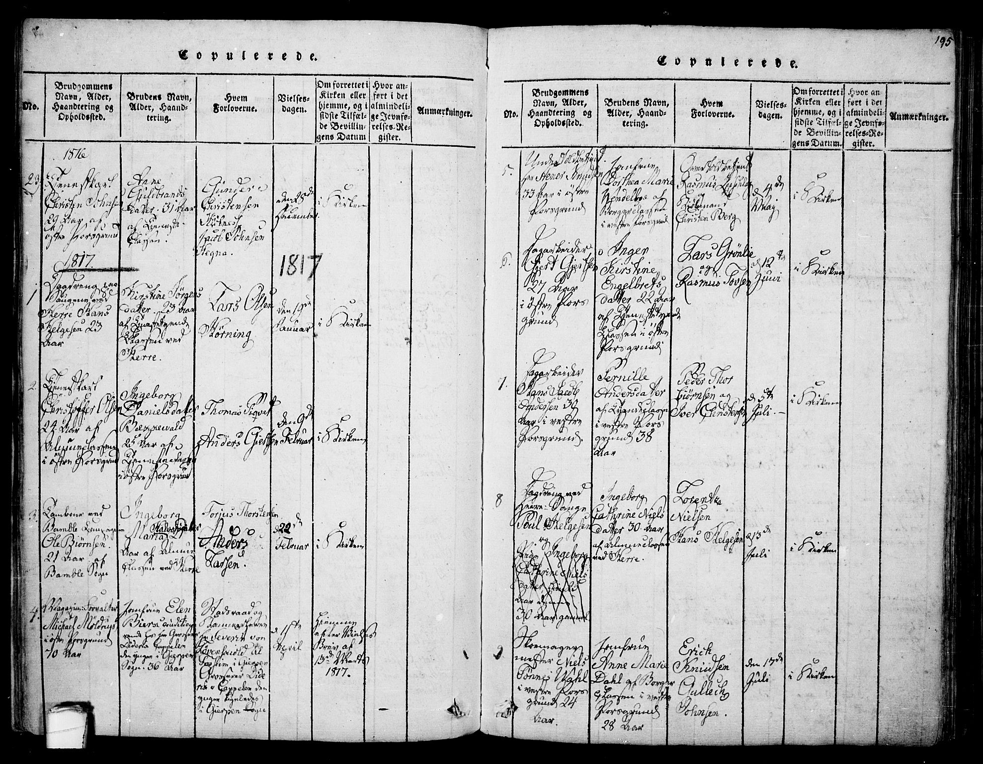 Porsgrunn kirkebøker , SAKO/A-104/F/Fa/L0004: Parish register (official) no. 4, 1814-1828, p. 195