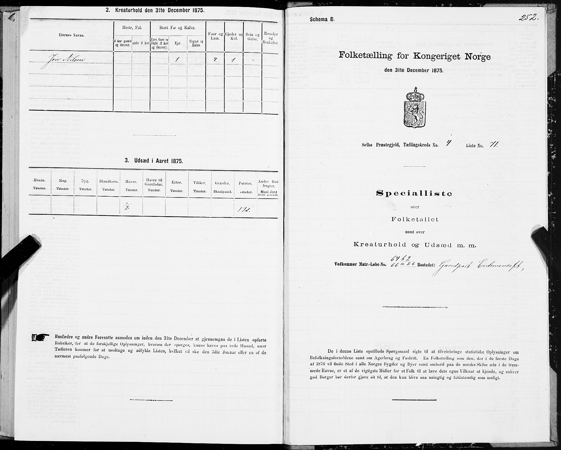 SAT, 1875 census for 1664P Selbu, 1875, p. 2252