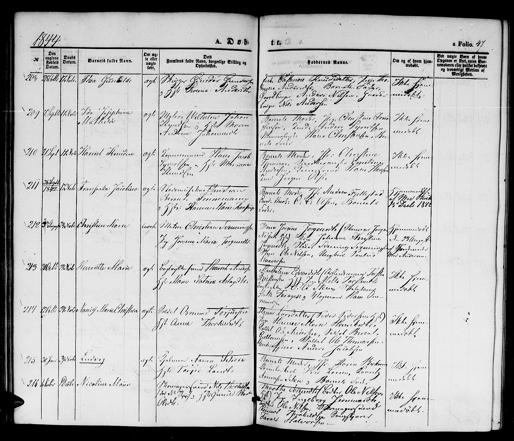 Kristiansand domprosti, SAK/1112-0006/F/Fb/L0010: Parish register (copy) no. B 10, 1843-1850, p. 47