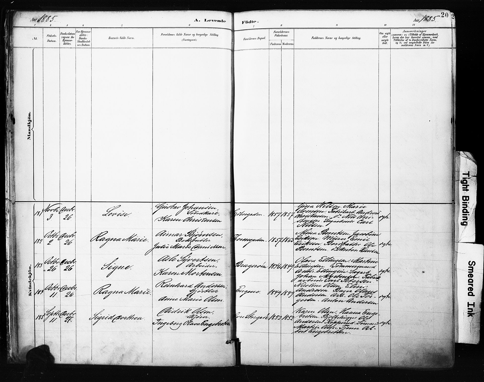 Bragernes kirkebøker, AV/SAKO-A-6/F/Fb/L0007: Parish register (official) no. II 7, 1885-1893, p. 20