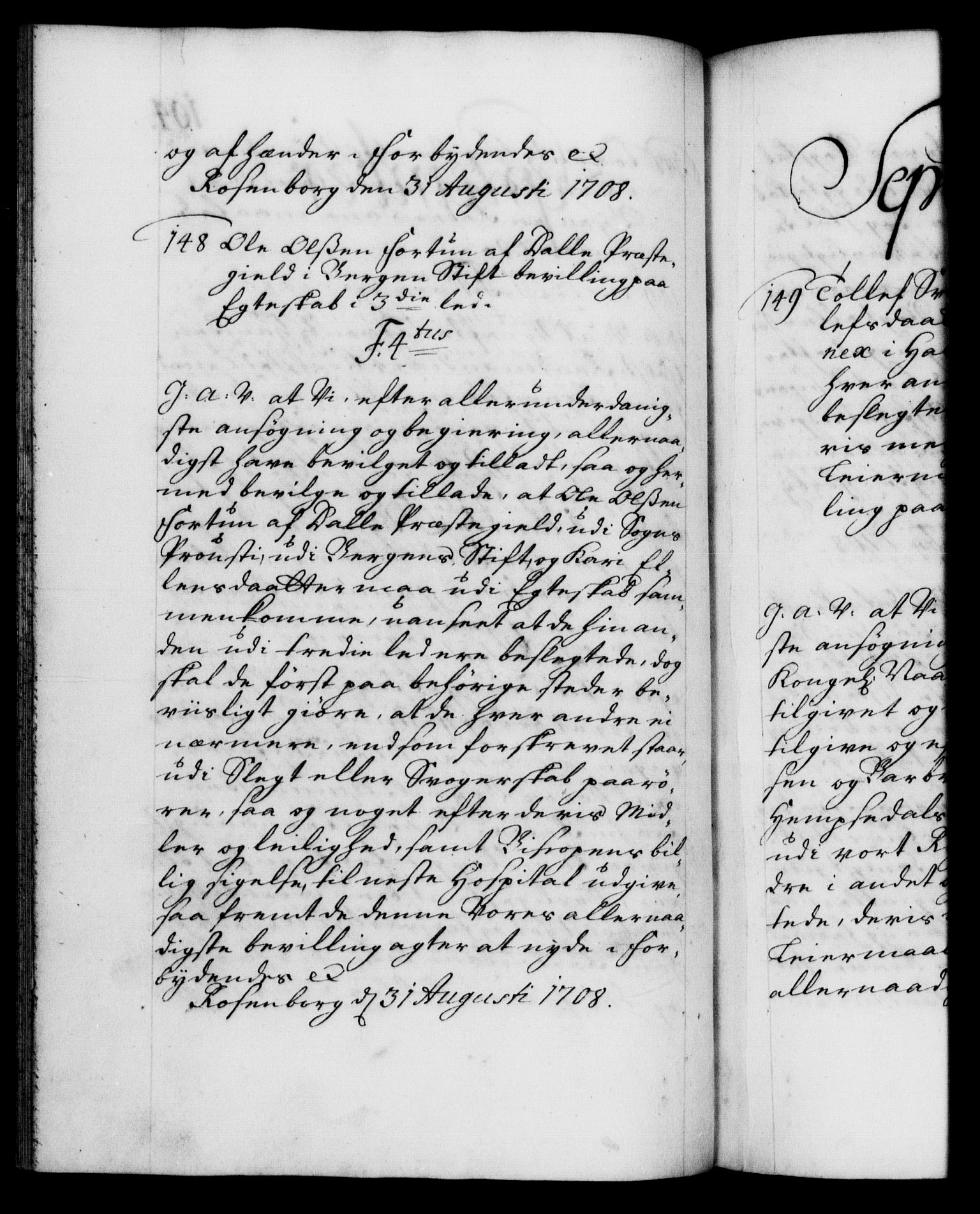 Danske Kanselli 1572-1799, AV/RA-EA-3023/F/Fc/Fca/Fcaa/L0020: Norske registre, 1708-1711, p. 104b