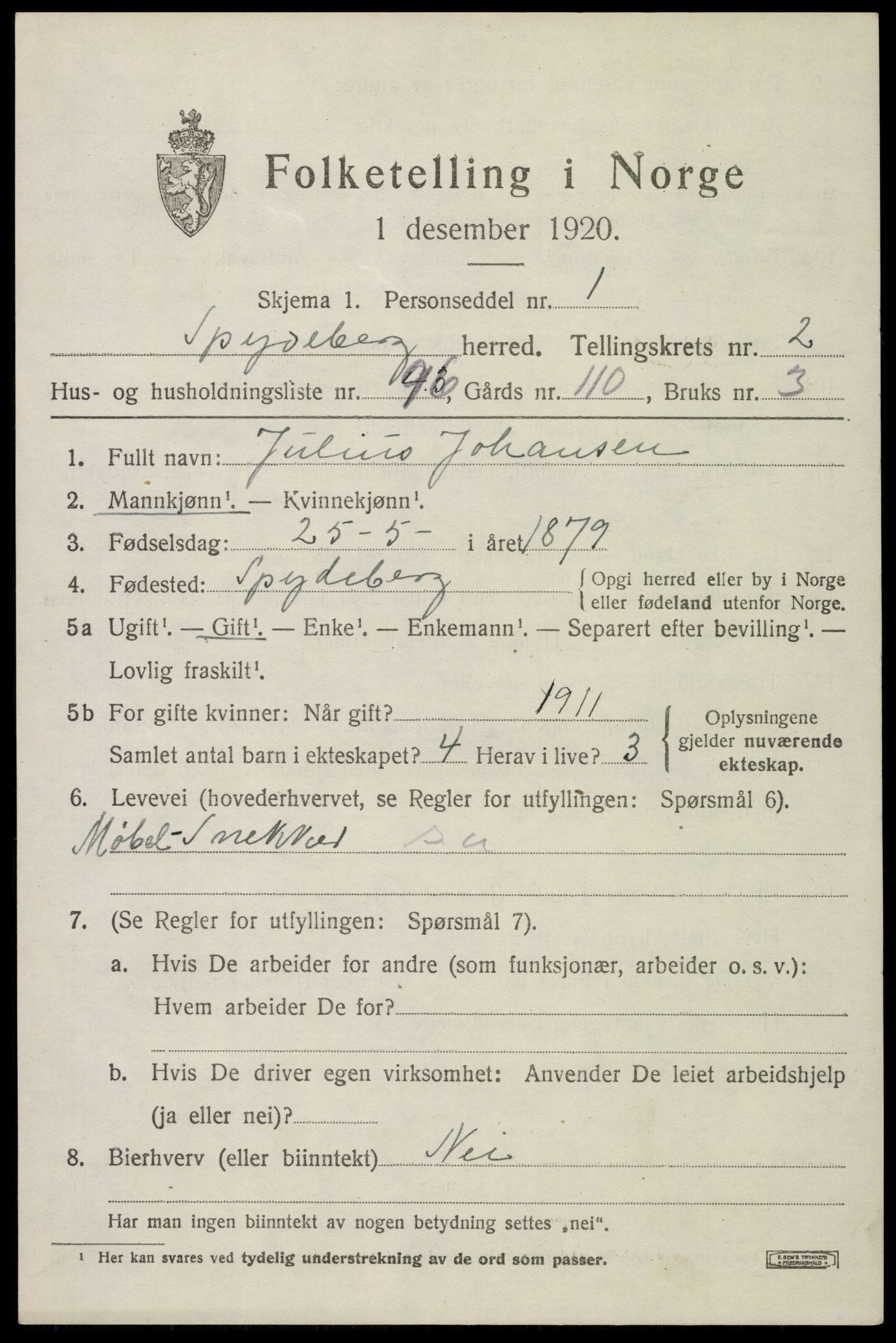 SAO, 1920 census for Spydeberg, 1920, p. 4055