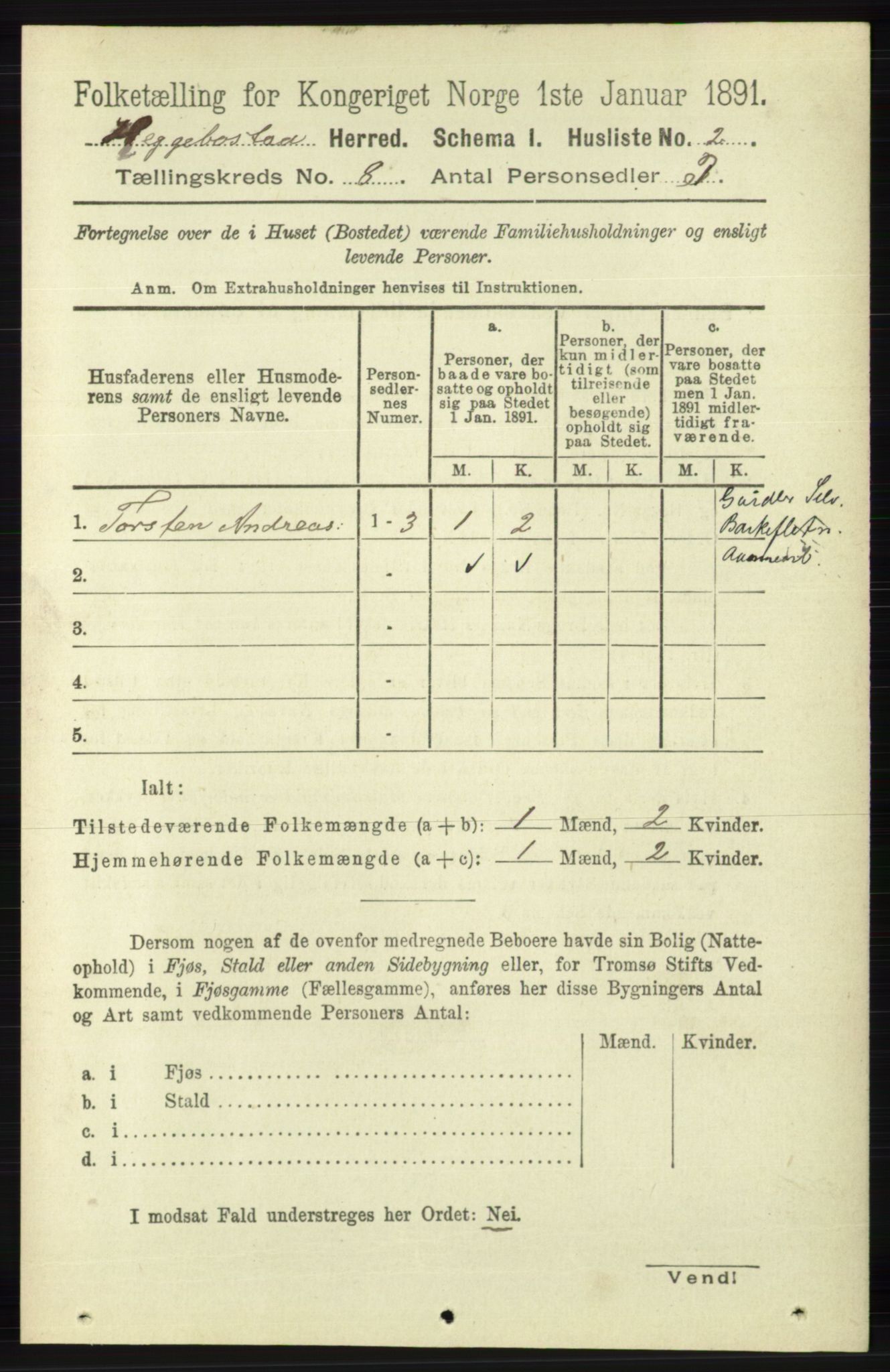 RA, 1891 census for 1034 Hægebostad, 1891, p. 2421