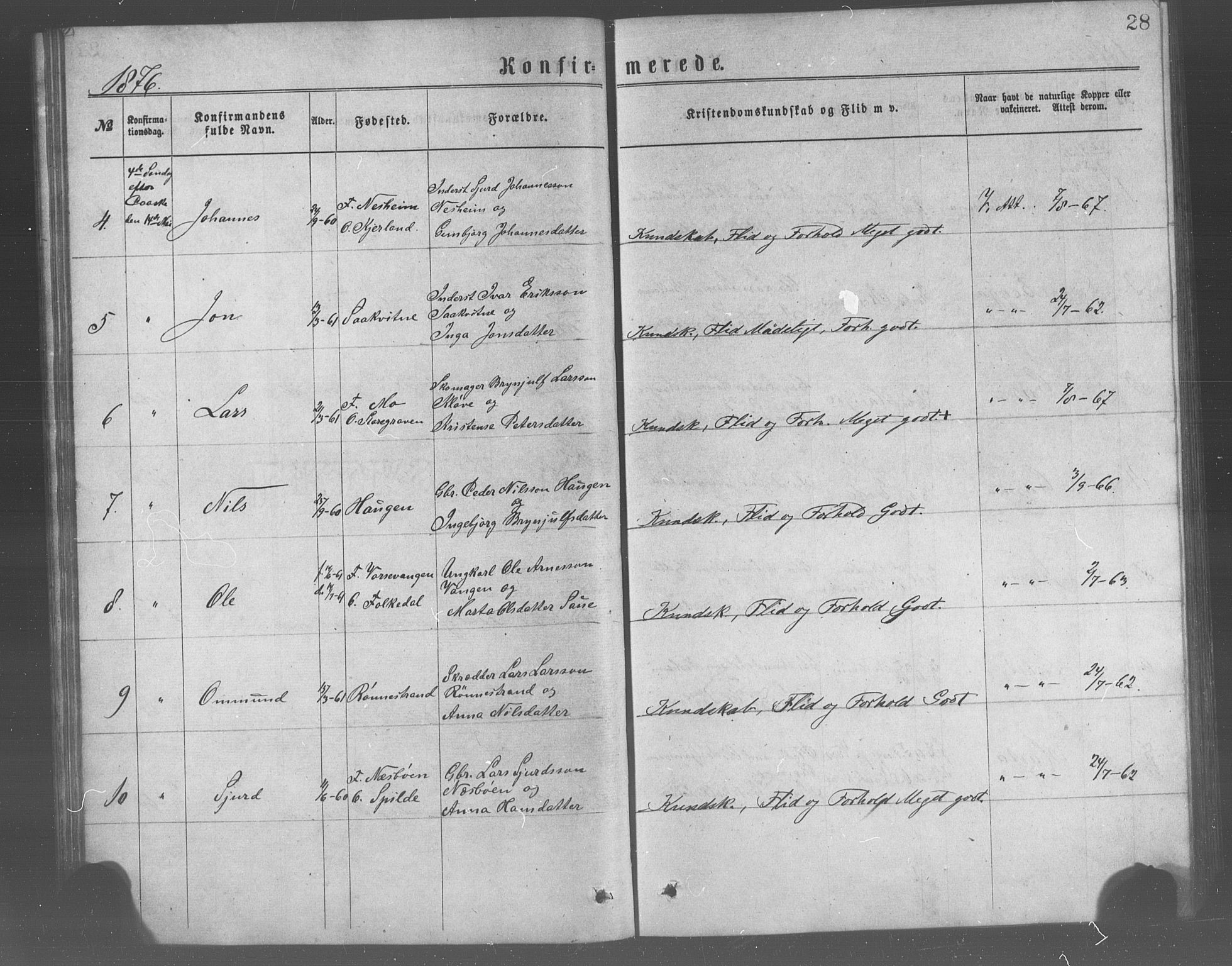 Ulvik sokneprestembete, SAB/A-78801/H/Haa: Parish register (official) no. A 17, 1873-1891, p. 28