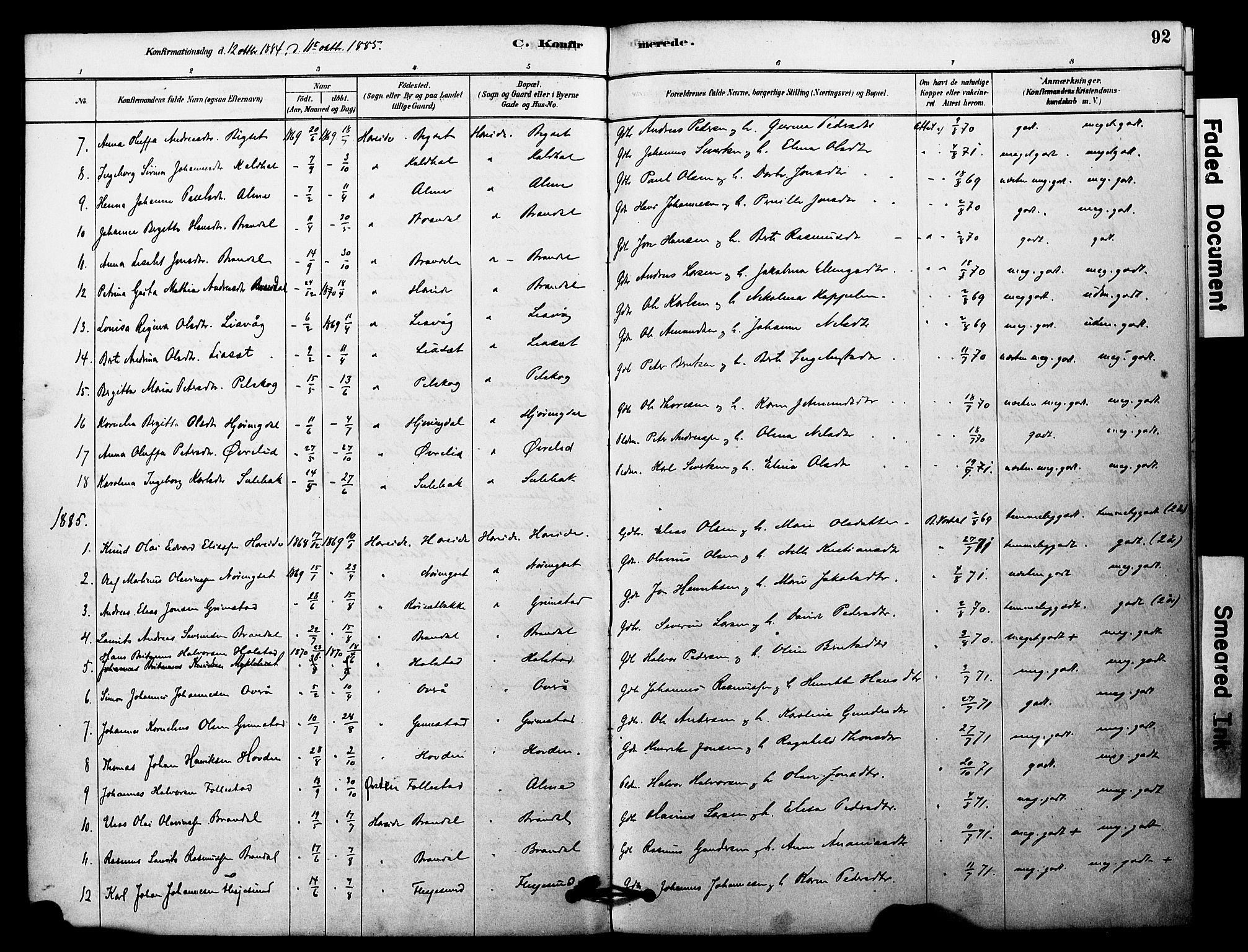 Ministerialprotokoller, klokkerbøker og fødselsregistre - Møre og Romsdal, SAT/A-1454/510/L0122: Parish register (official) no. 510A02, 1878-1897, p. 92