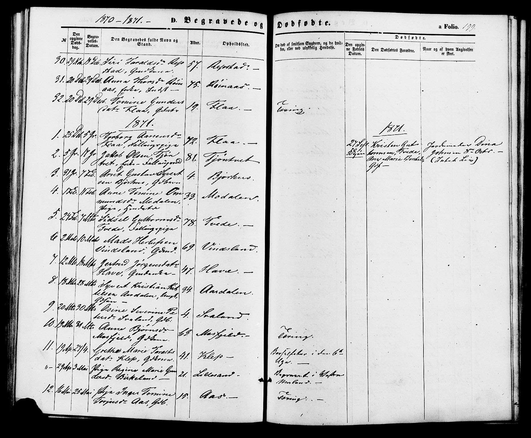 Birkenes sokneprestkontor, AV/SAK-1111-0004/F/Fa/L0004: Parish register (official) no. A 4, 1867-1886, p. 199