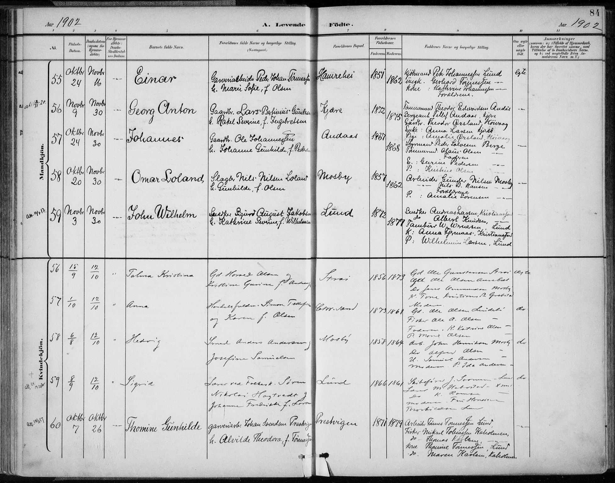 Oddernes sokneprestkontor, AV/SAK-1111-0033/F/Fa/Faa/L0010: Parish register (official) no. A 10, 1897-1911, p. 84