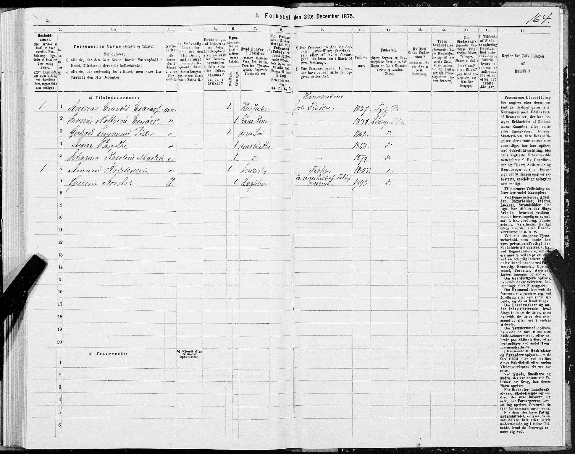 SAT, 1875 census for 1850P Tysfjord, 1875, p. 1164