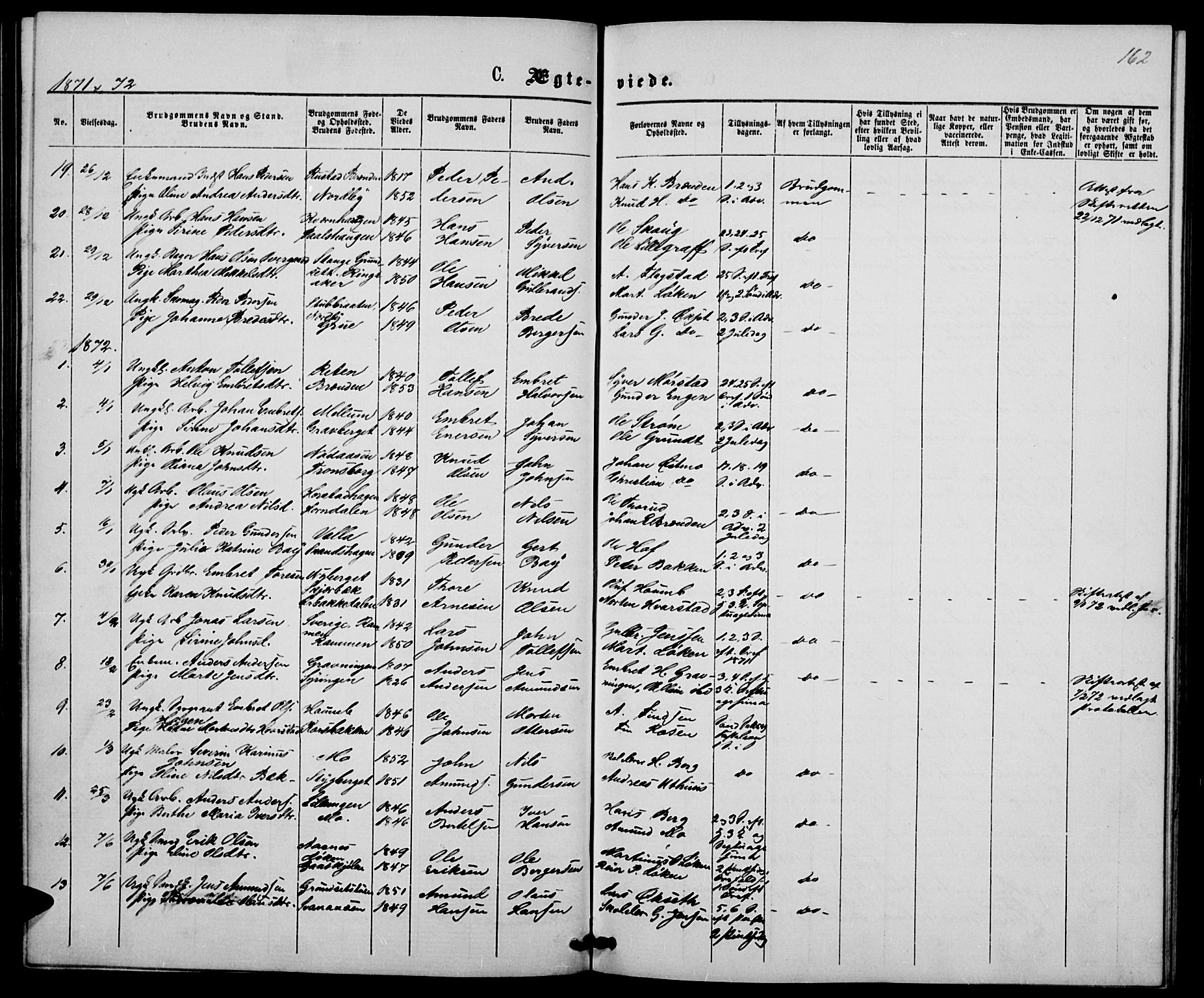 Elverum prestekontor, AV/SAH-PREST-044/H/Ha/Hab/L0004: Parish register (copy) no. 4, 1866-1874, p. 162