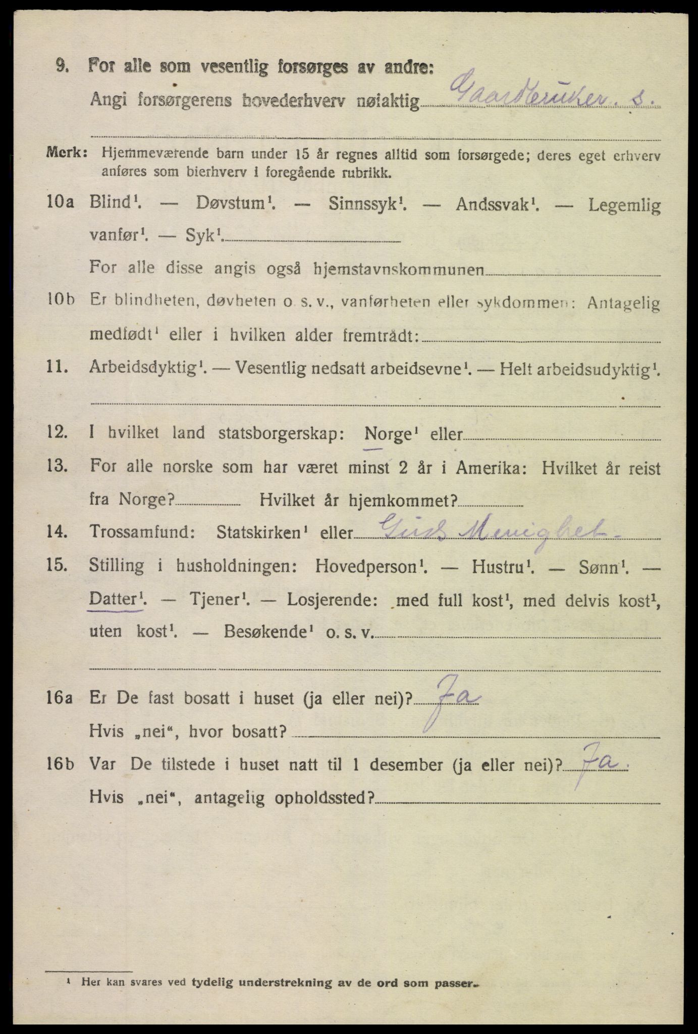 SAK, 1920 census for Vegårshei, 1920, p. 3283