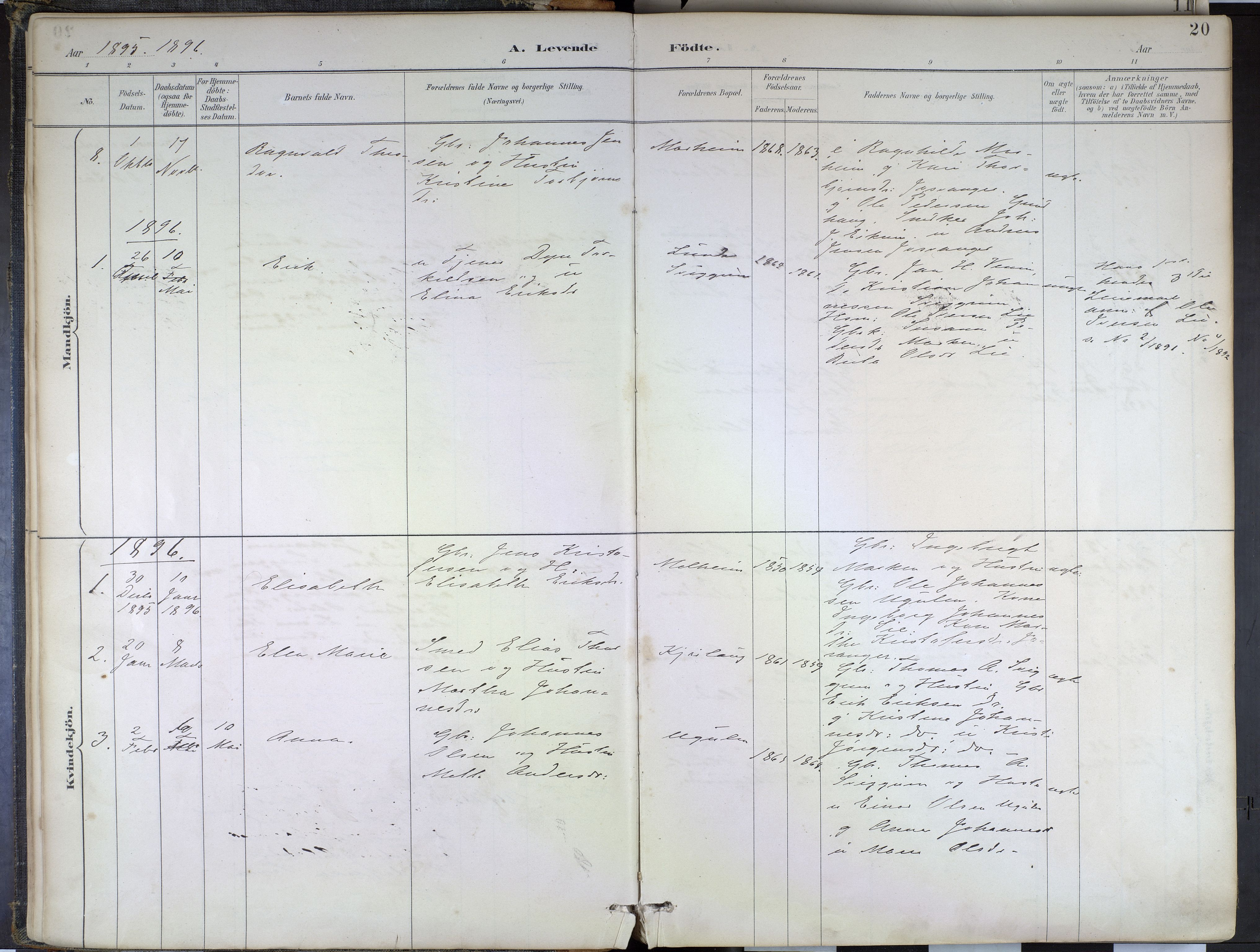 Hafslo sokneprestembete, SAB/A-80301/H/Haa/Haad/L0001: Parish register (official) no. D 1, 1886-1934, p. 20