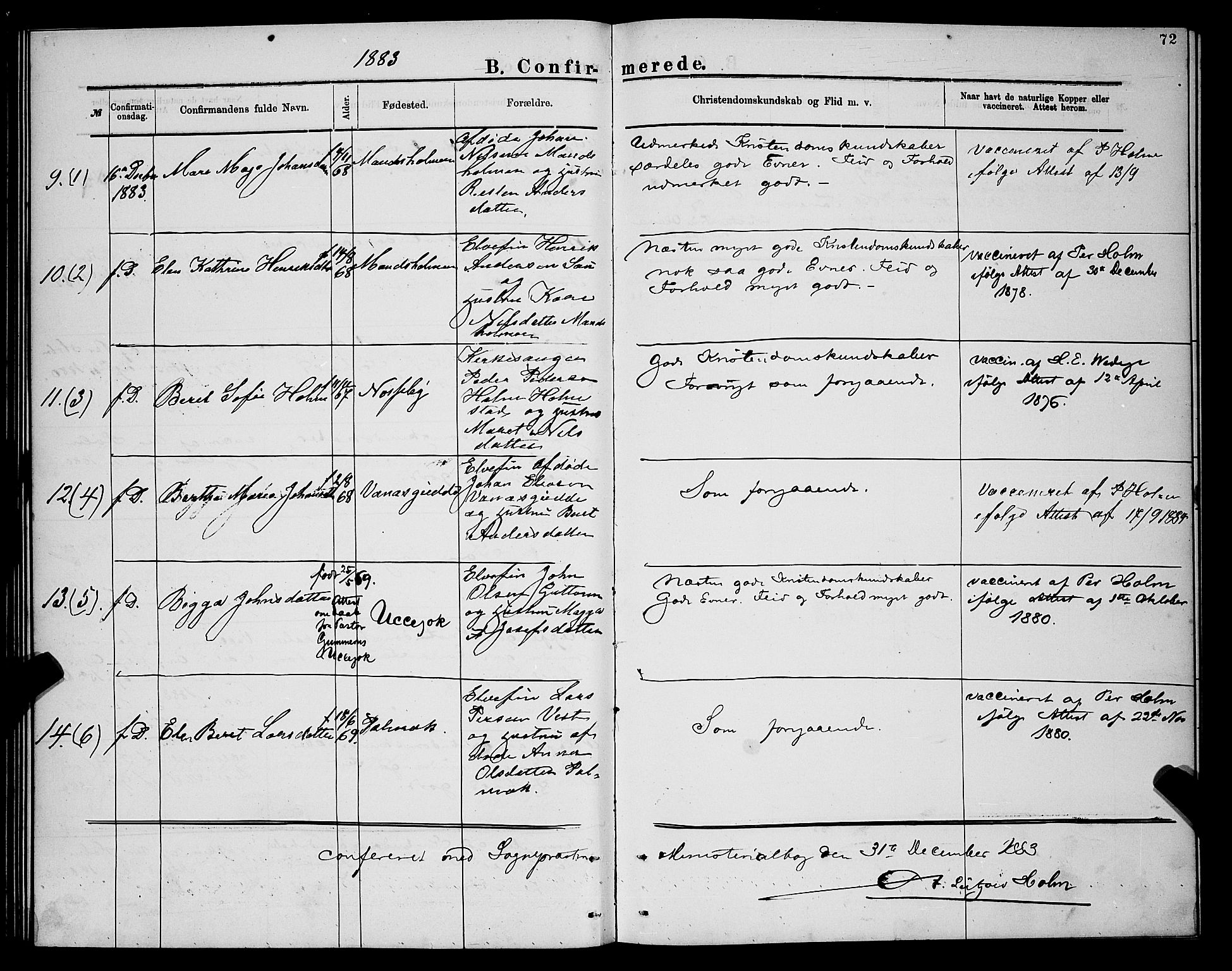 Nesseby sokneprestkontor, AV/SATØ-S-1330/H/Hb/L0007klokker: Parish register (copy) no. 7, 1877-1884, p. 72