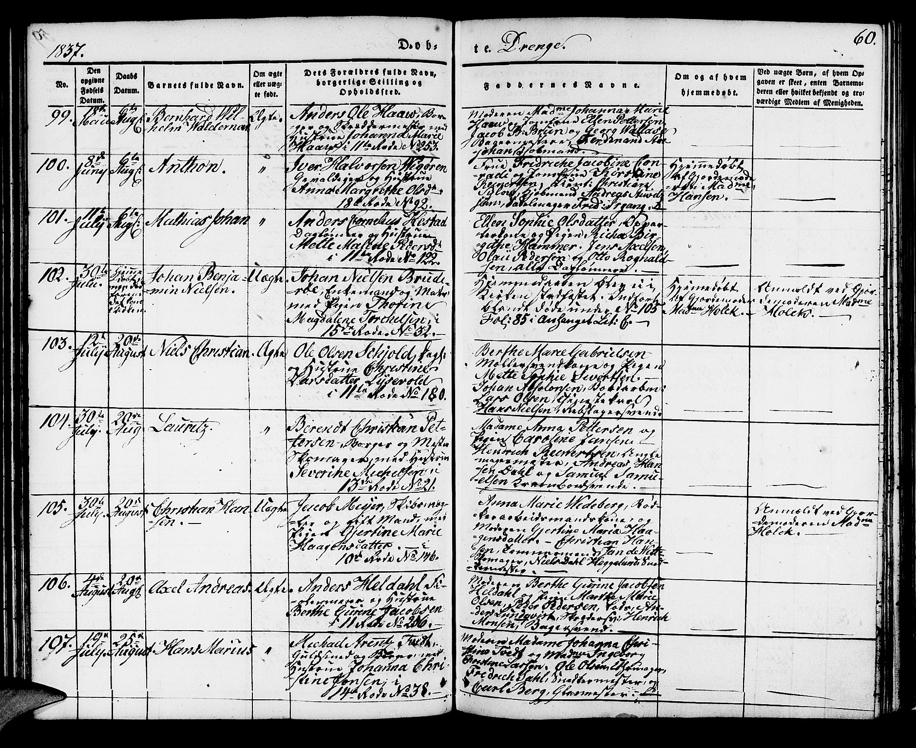 Domkirken sokneprestembete, AV/SAB-A-74801/H/Haa/L0015: Parish register (official) no. A 14, 1835-1840, p. 60