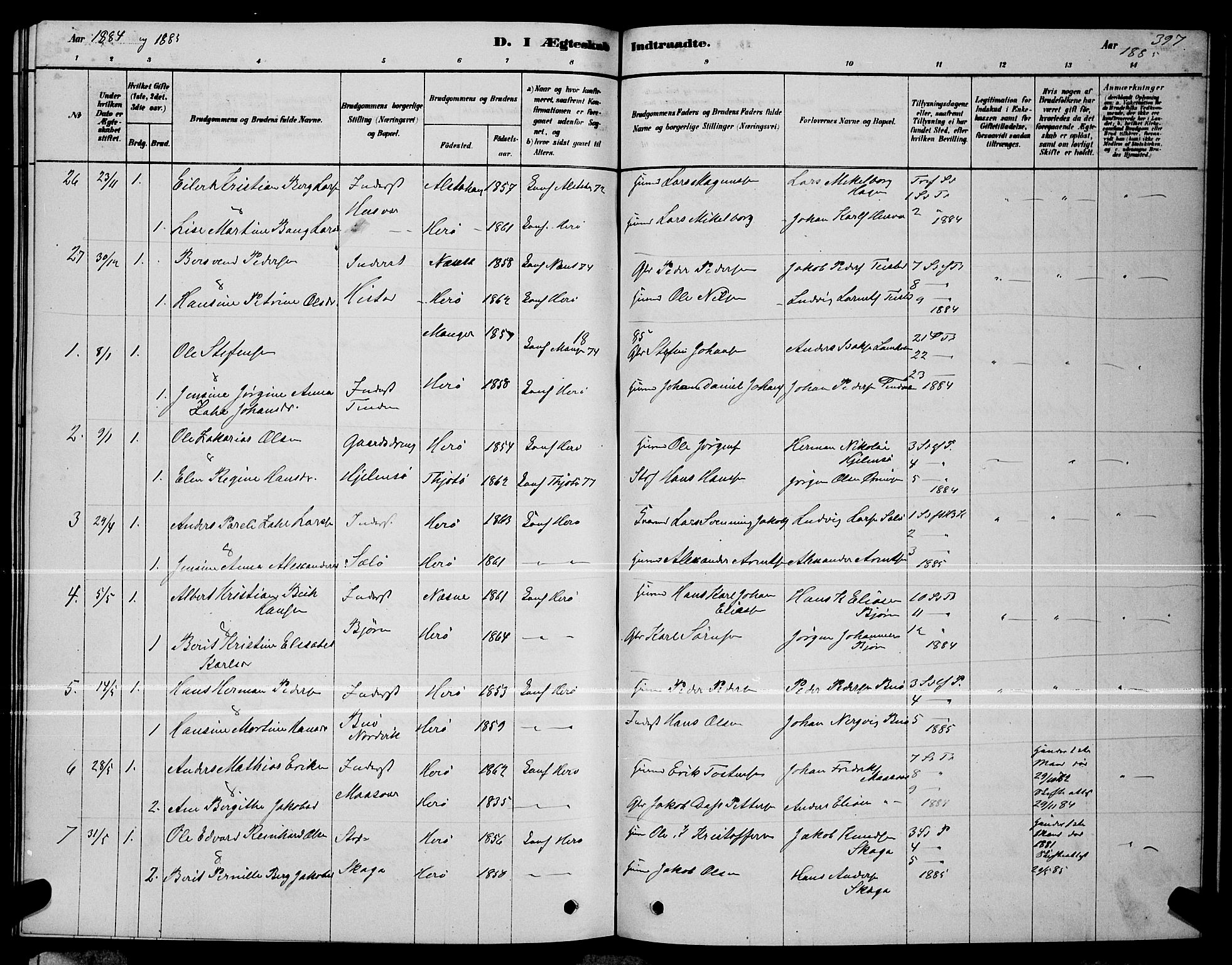 Ministerialprotokoller, klokkerbøker og fødselsregistre - Nordland, AV/SAT-A-1459/834/L0513: Parish register (copy) no. 834C04, 1877-1892, p. 397