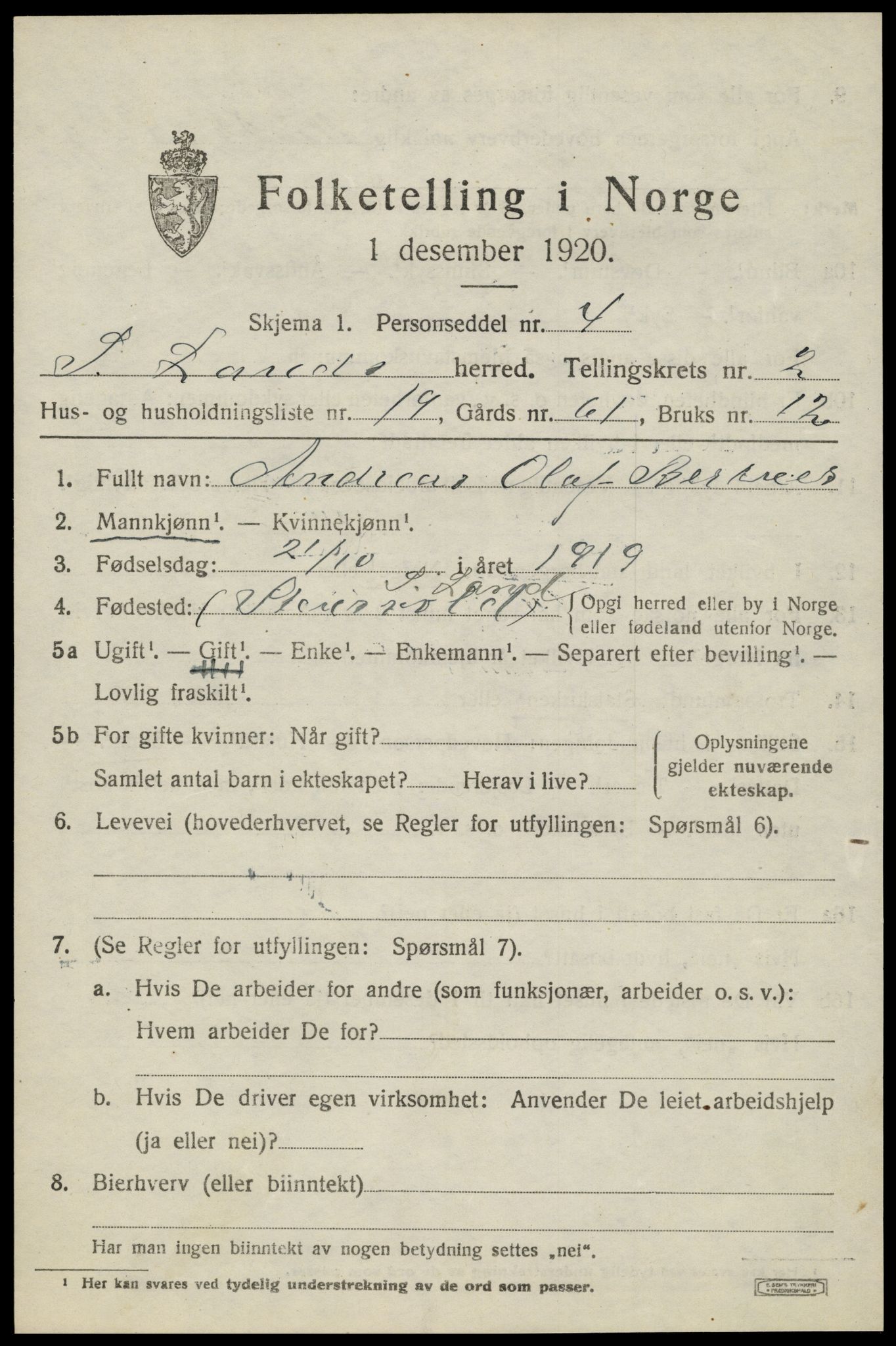 SAH, 1920 census for Søndre Land, 1920, p. 2431