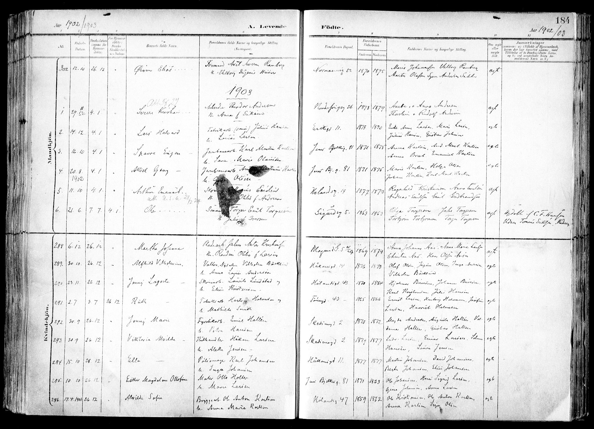 Kampen prestekontor Kirkebøker, SAO/A-10853/F/Fa/L0007: Parish register (official) no. I 7, 1897-1905, p. 184
