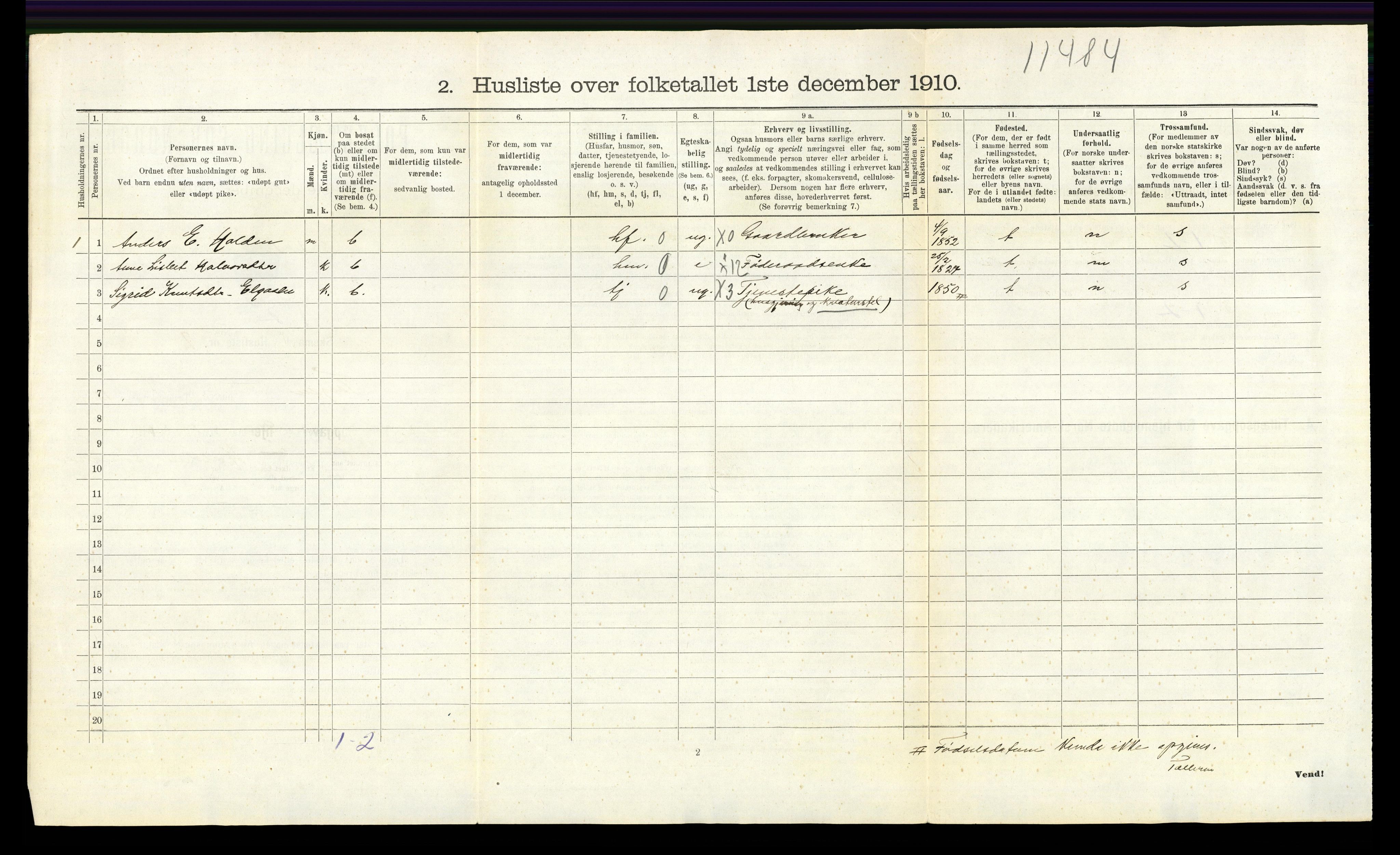 RA, 1910 census for Tolga, 1910, p. 727