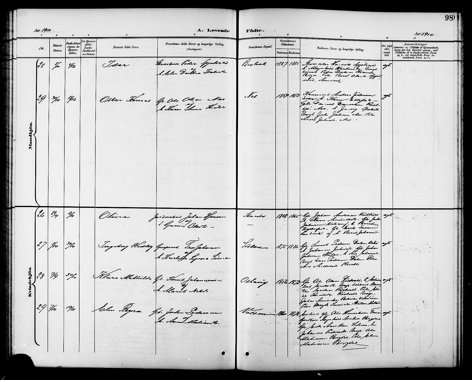 Ministerialprotokoller, klokkerbøker og fødselsregistre - Sør-Trøndelag, AV/SAT-A-1456/630/L0505: Parish register (copy) no. 630C03, 1899-1914, p. 98