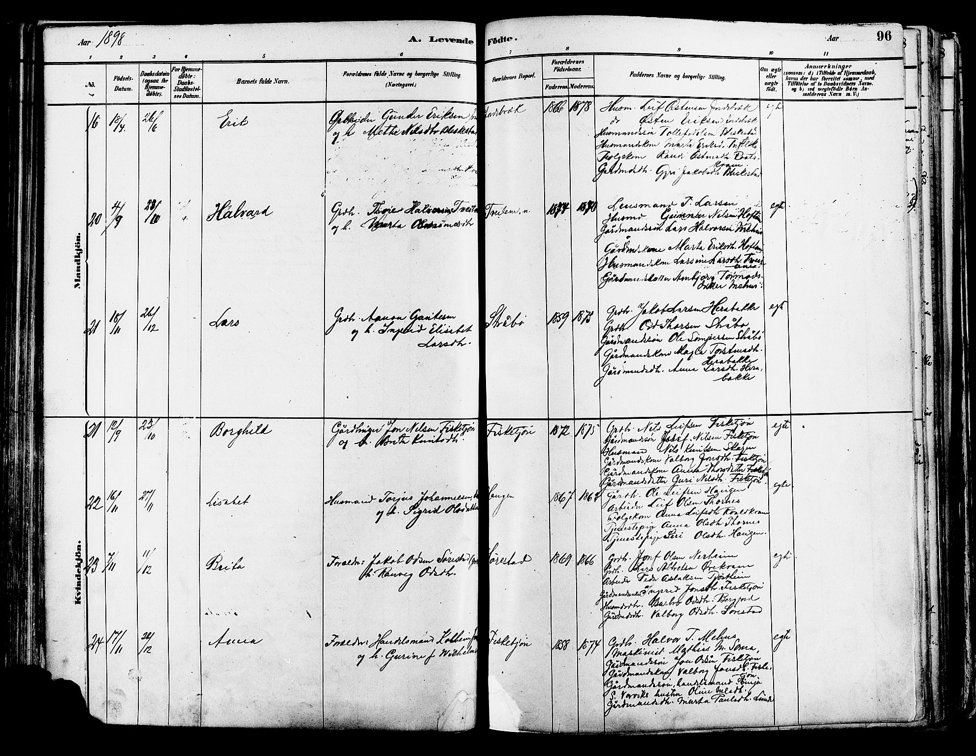 Suldal sokneprestkontor, AV/SAST-A-101845/01/IV/L0011: Parish register (official) no. A 11, 1878-1900, p. 96