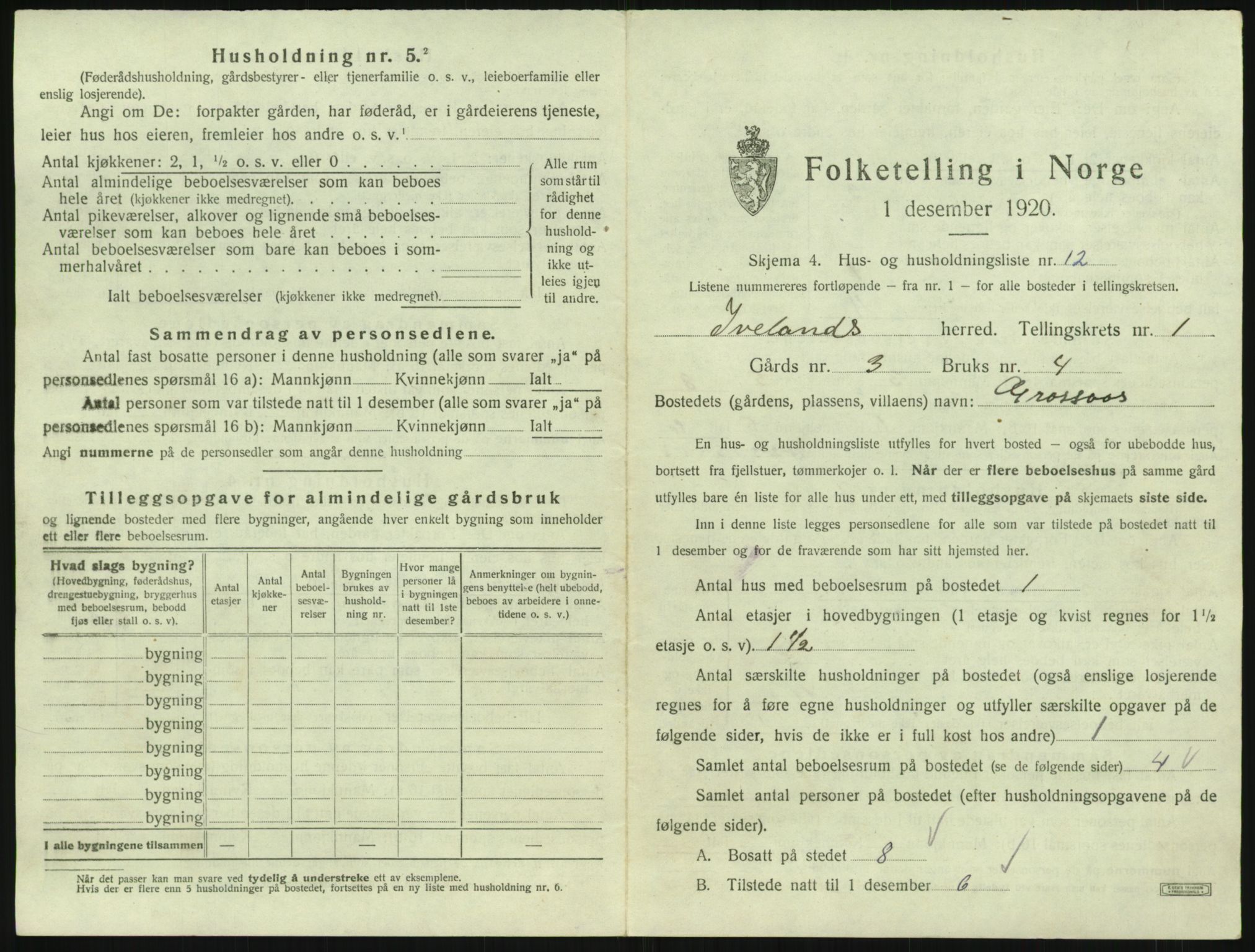 SAK, 1920 census for Iveland, 1920, p. 59