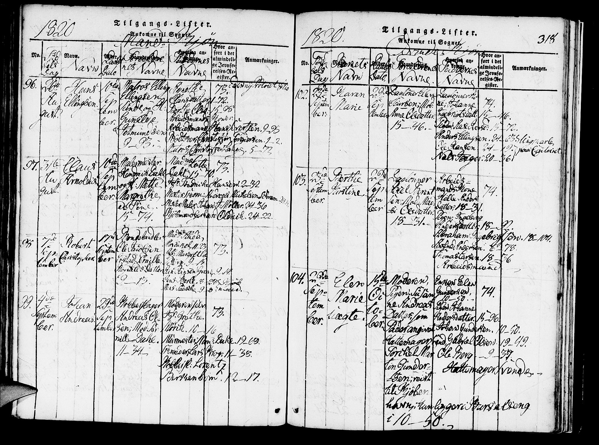 Domkirken sokneprestembete, SAB/A-74801/H/Haa/L0010: Parish register (official) no. A 10, 1816-1821, p. 318
