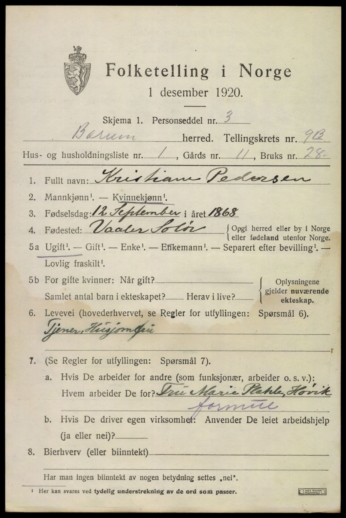 SAO, 1920 census for Bærum, 1920, p. 20382