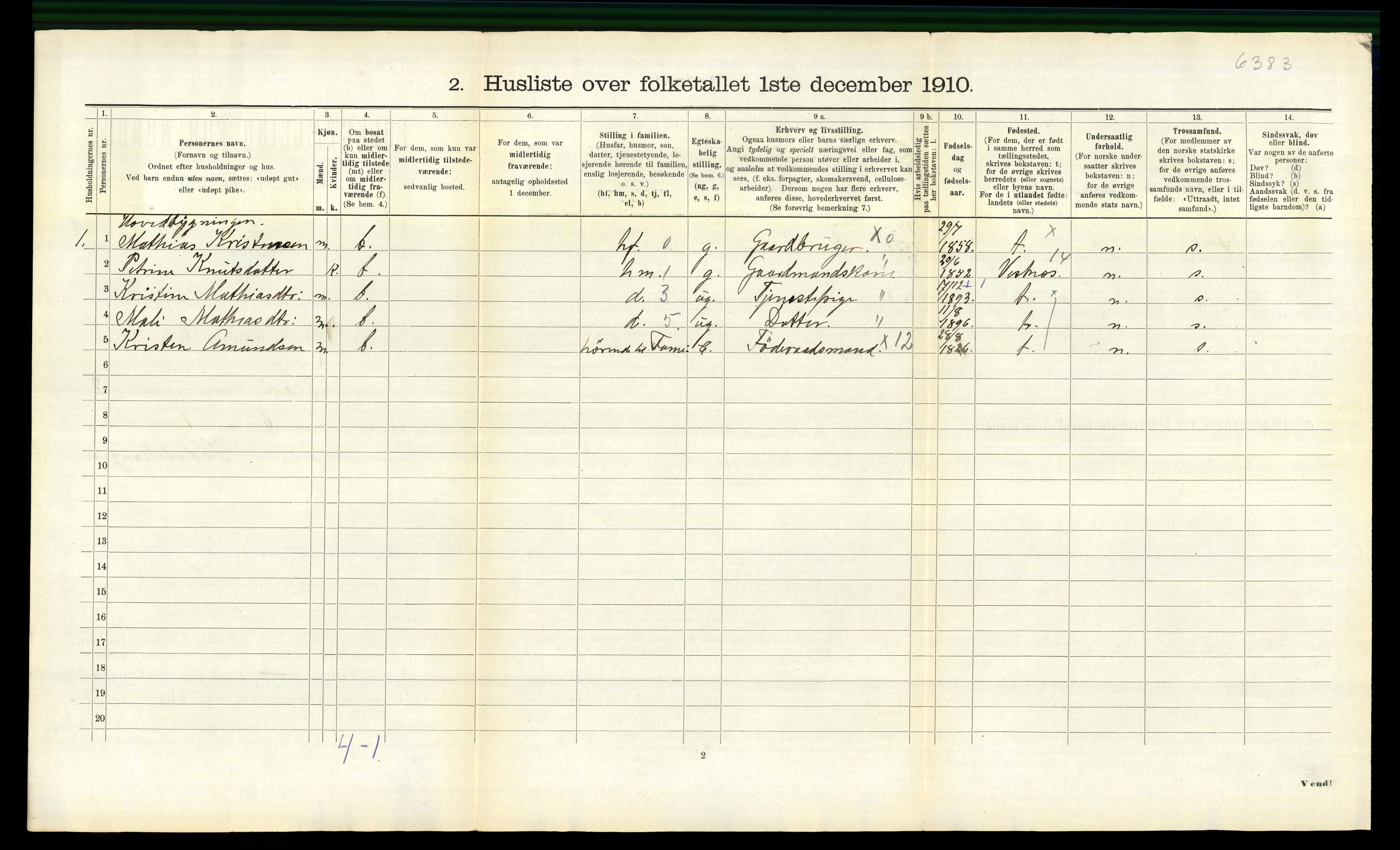 RA, 1910 census for Veøy, 1910, p. 127