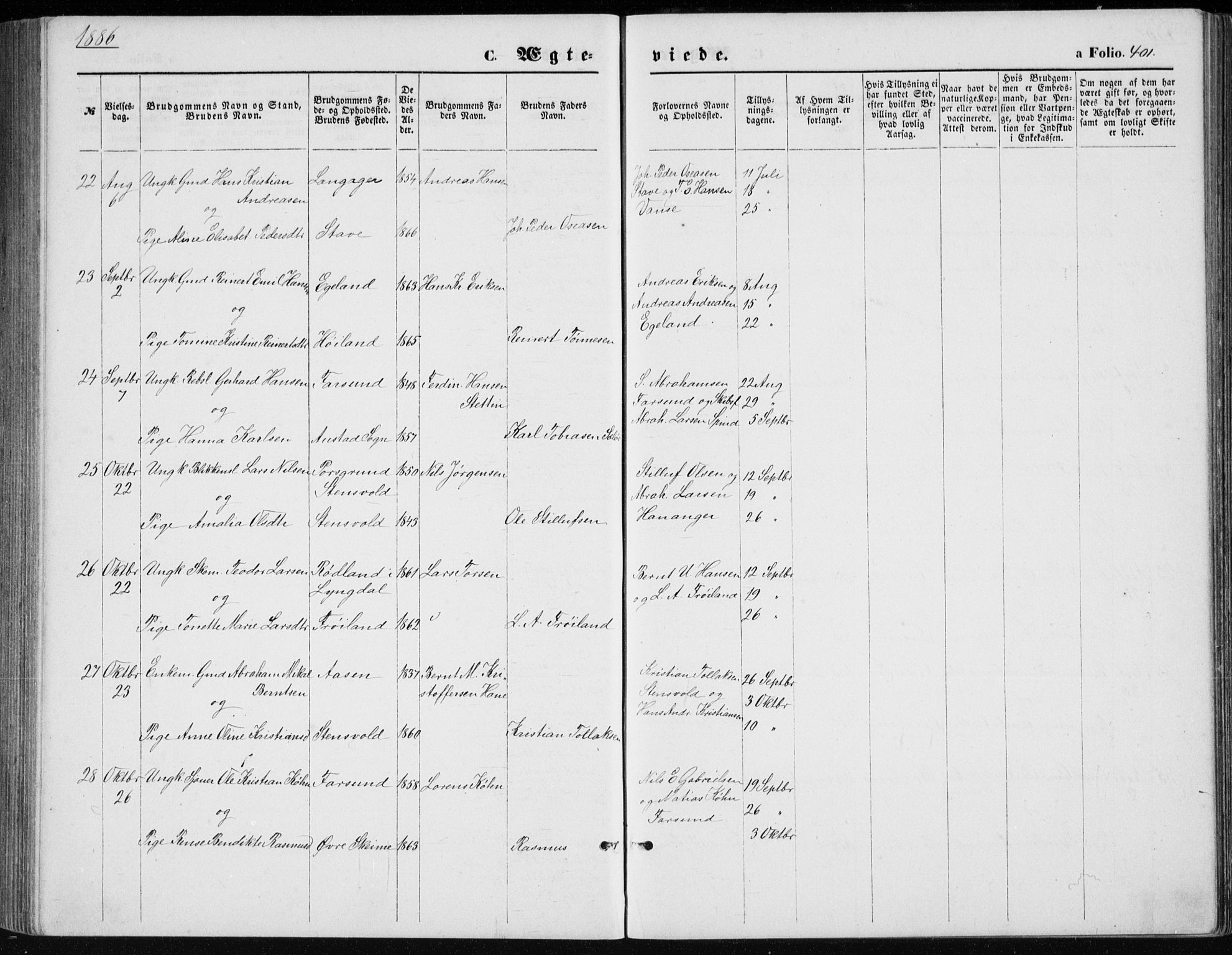 Lista sokneprestkontor, AV/SAK-1111-0027/F/Fb/L0004: Parish register (copy) no. B 4, 1877-1891, p. 401